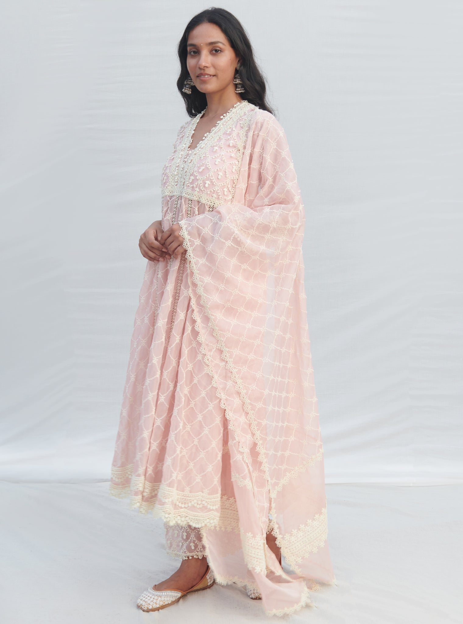 Dori Organza Pink Anarkali Kurta Set
