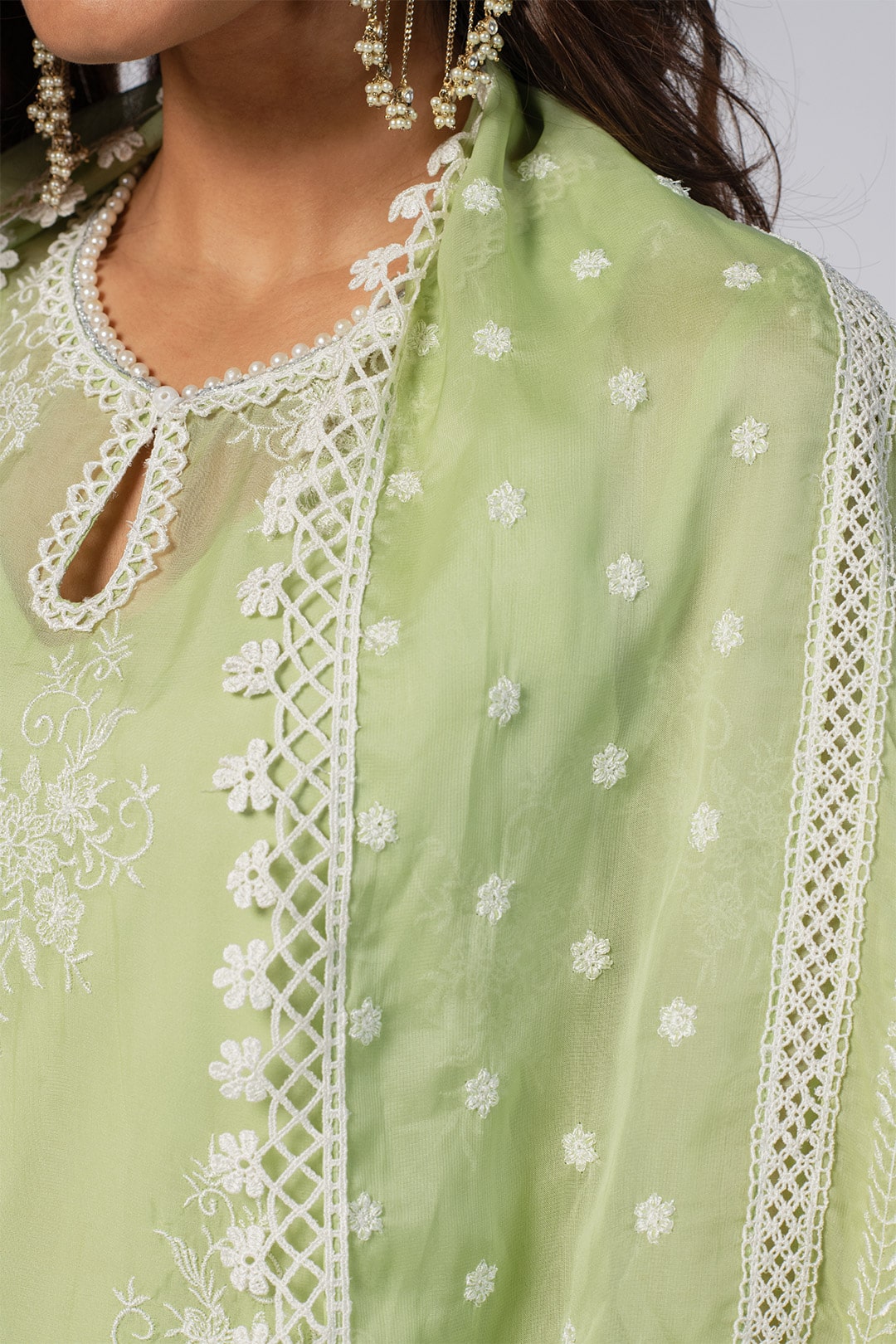 Mulmul Tencel Luxe Organza Eden Green Kurta With Supima Cotton Eden Green Pant