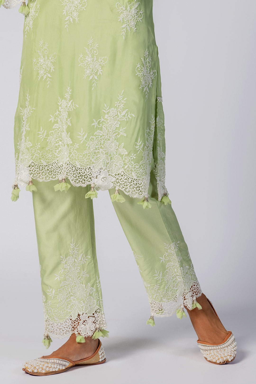 Mulmul Tencel Luxe Organza Eden Green Kurta With Supima Cotton Eden Green Pant