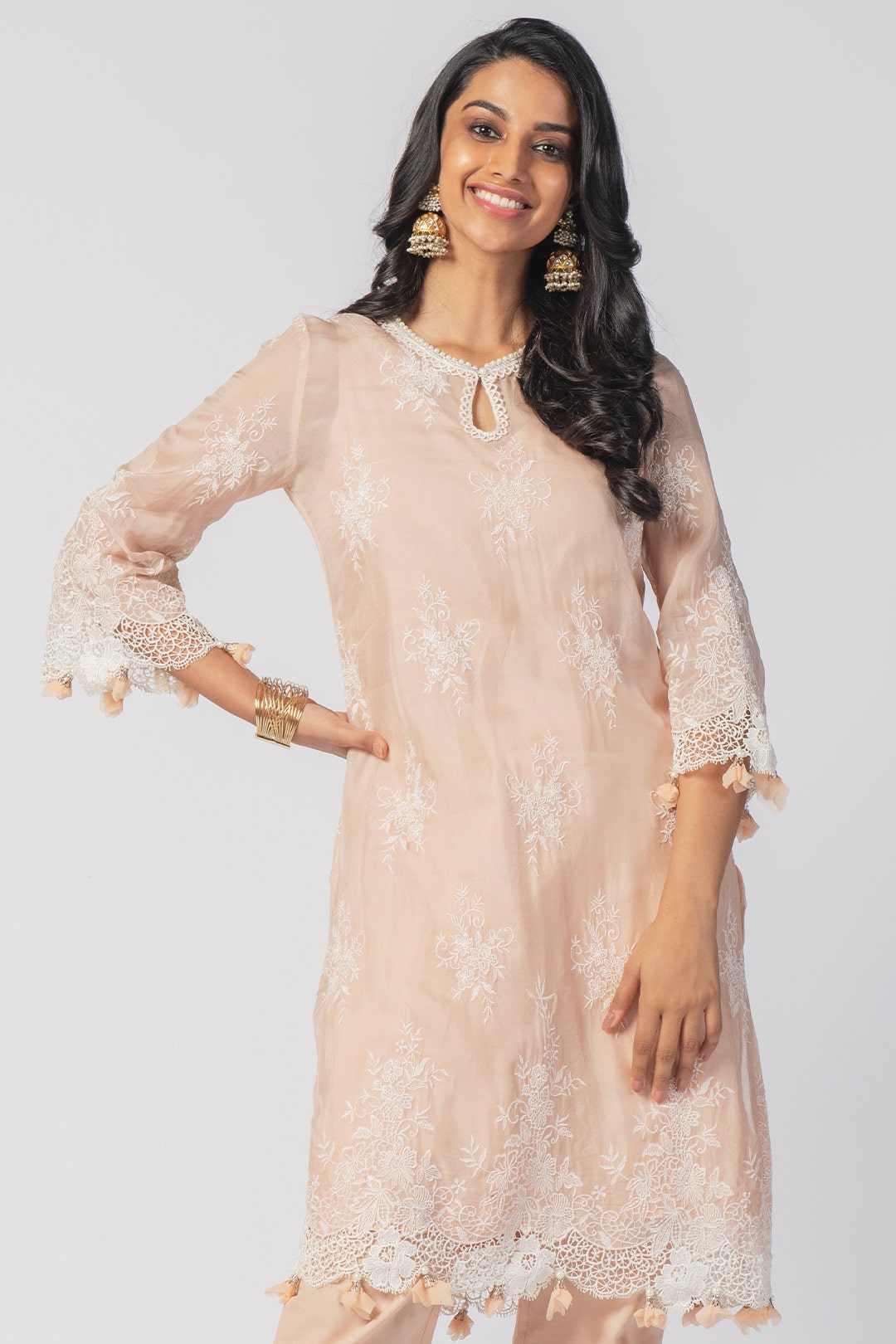 Eden Tencel Luxe Organza Beige Kurta Set