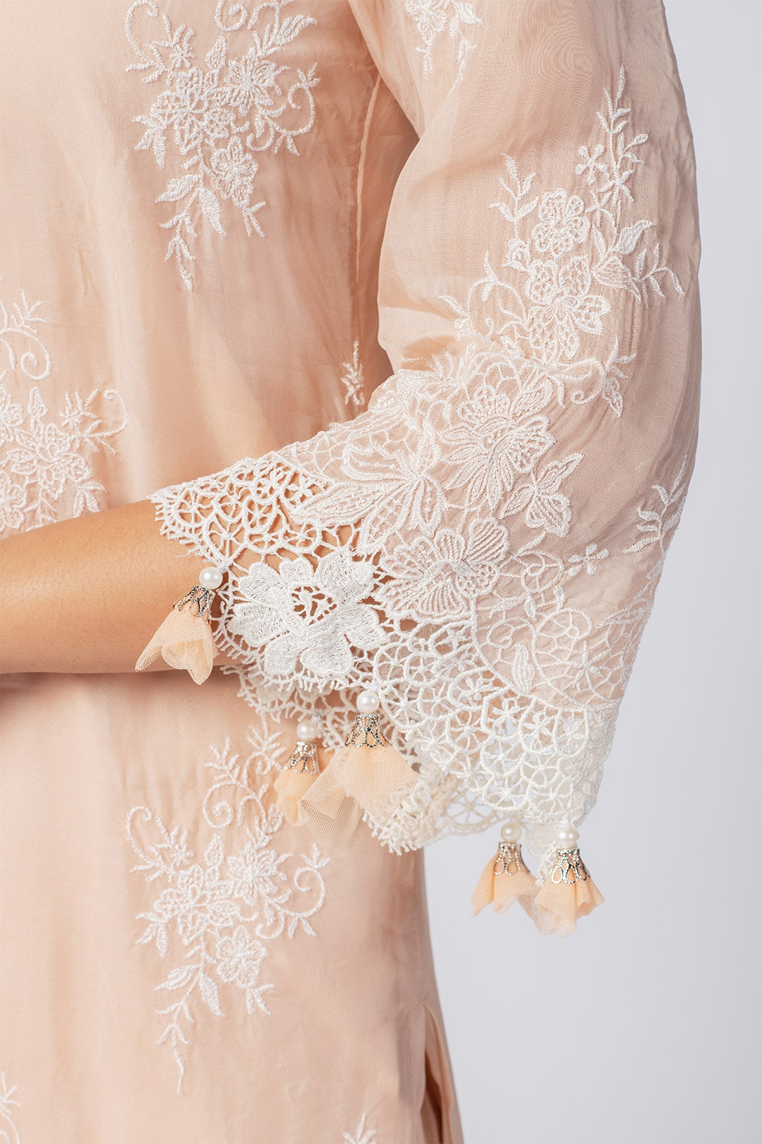 Eden Tencel Luxe Organza Beige Kurta Set