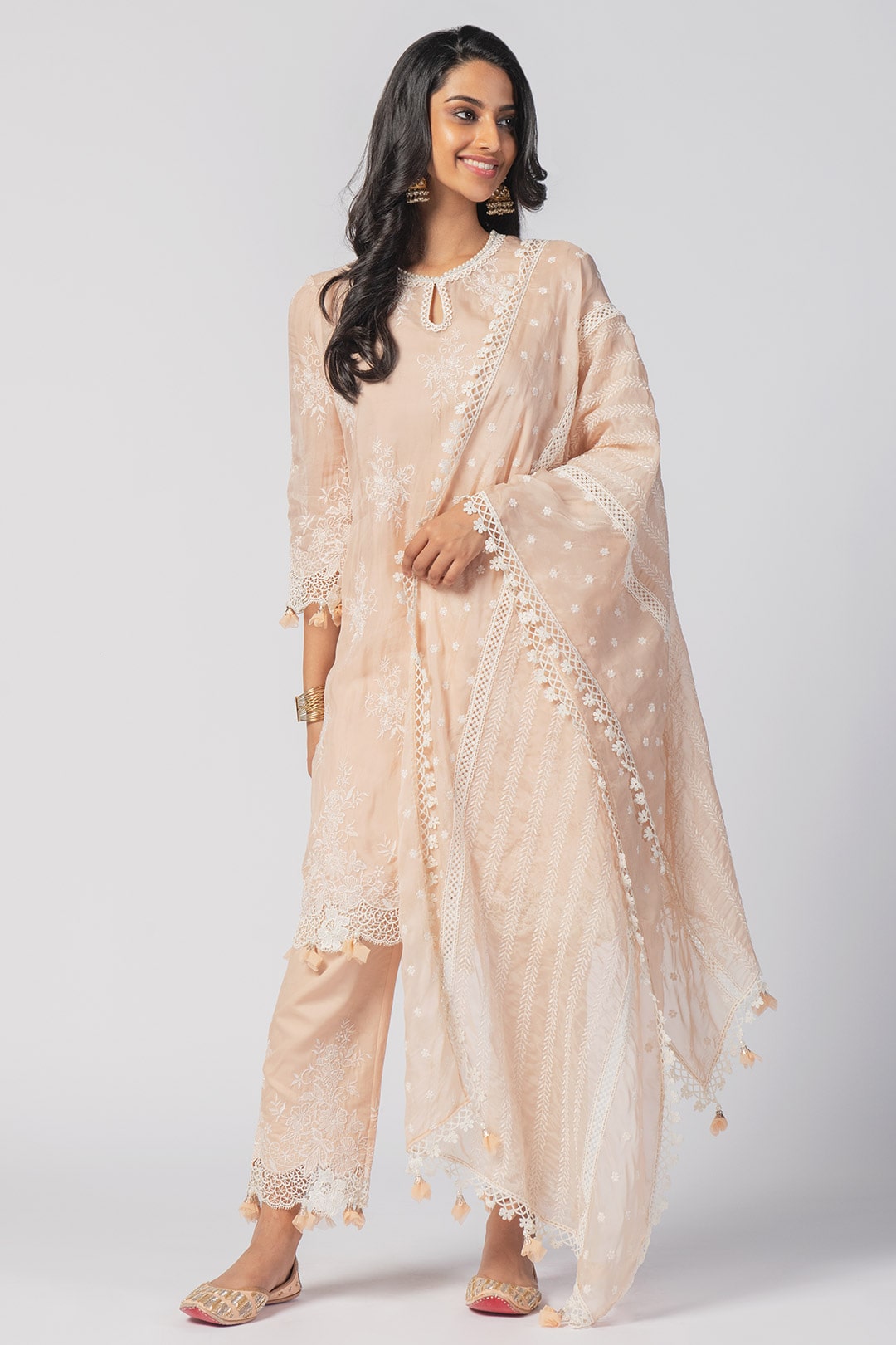Eden Tencel Luxe Organza Beige Kurta Set