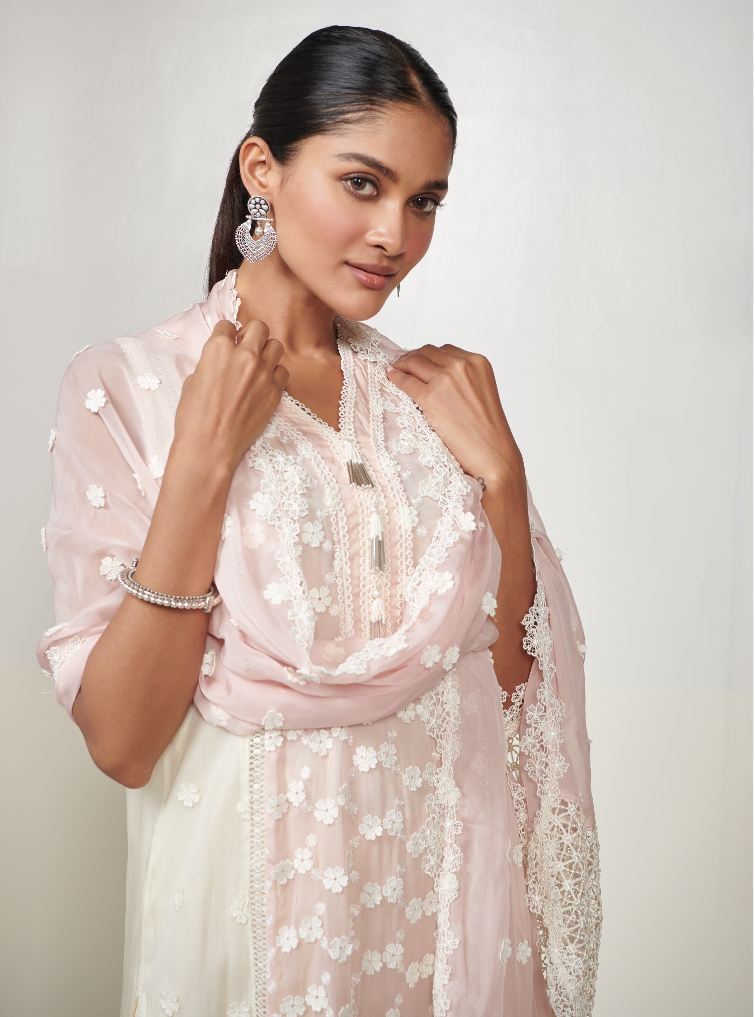 Mulmul Organza Elliot Pink Kurta With Mulmul Cotton Elliot Pink Pant