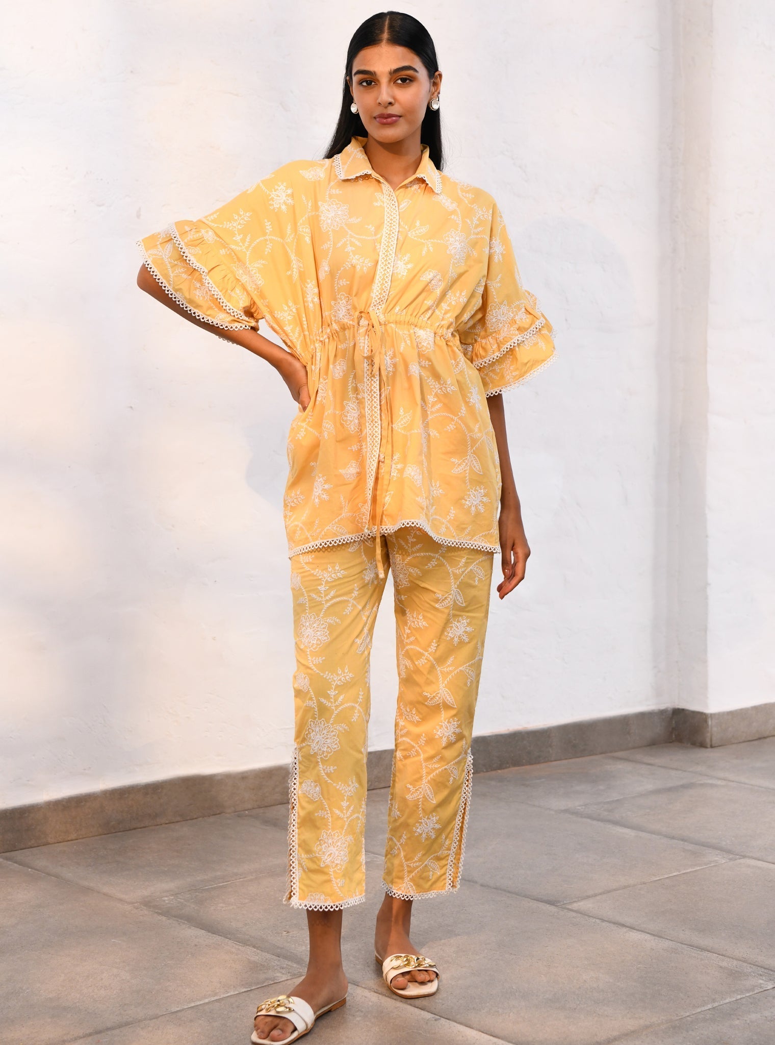 Mulmul Cotton Ely Yellow Top With Ely Yellow Pant