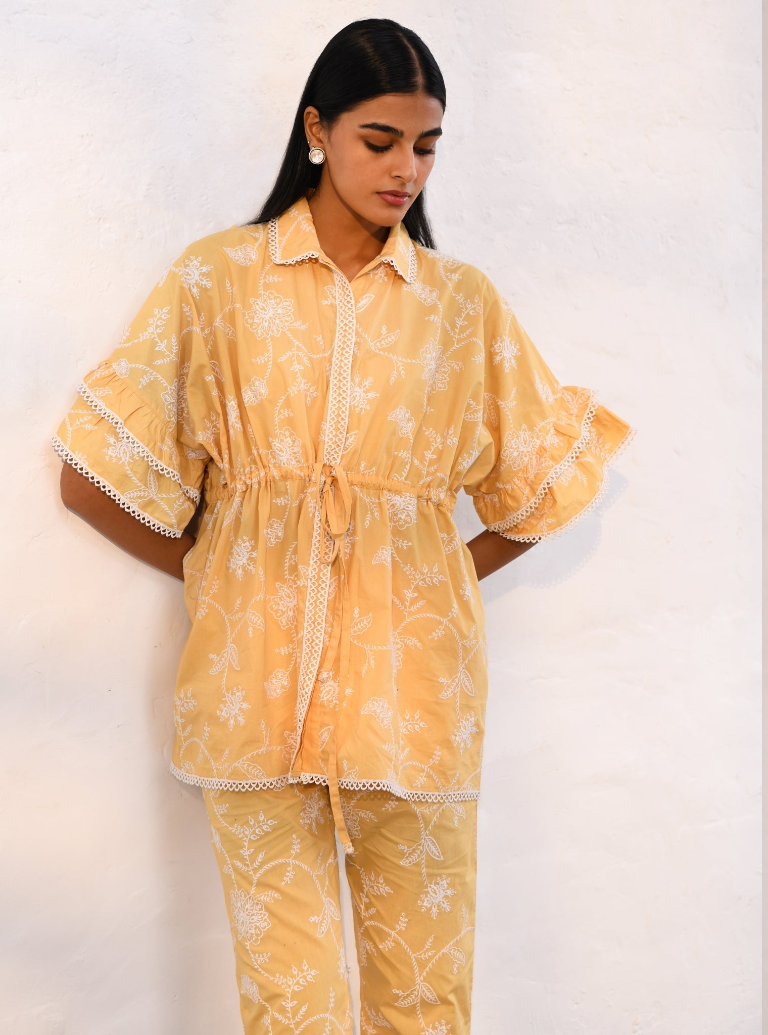 Mulmul Cotton Ely Yellow Top With Ely Yellow Pant