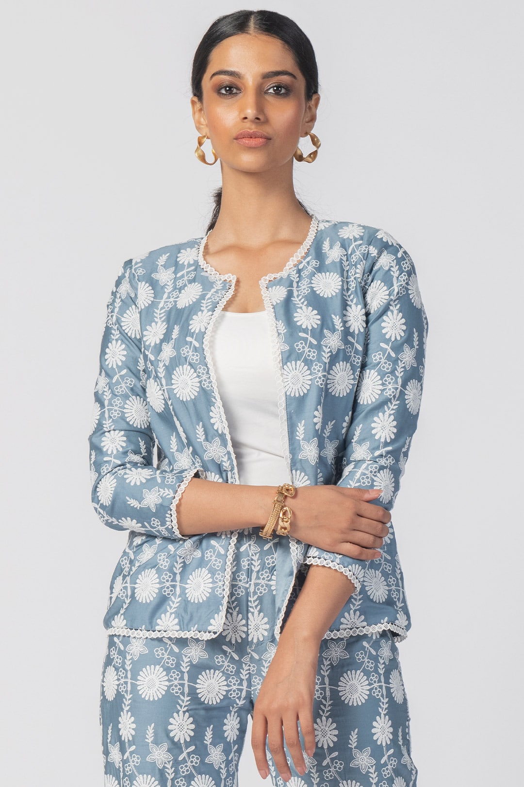 Ettie Supima Cotton Blue Jacket With Ettie Pant