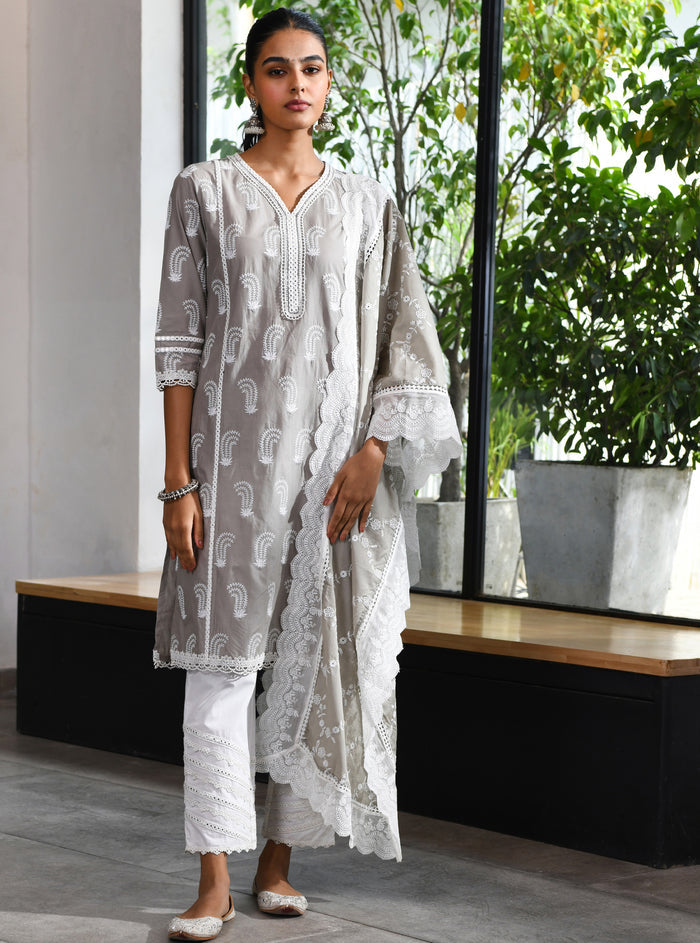 Mulmul Cotton Fifi Kurta Grey