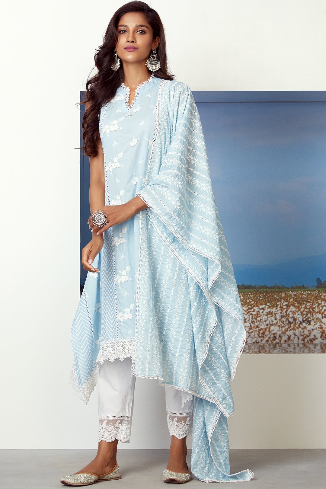 Glory Supima Cotton Light Blue Kurta Set
