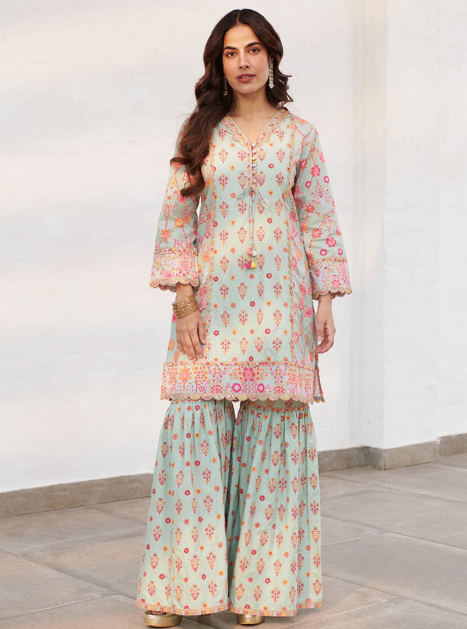 Harper Supima Cotton Green Kurta with Sharara Set