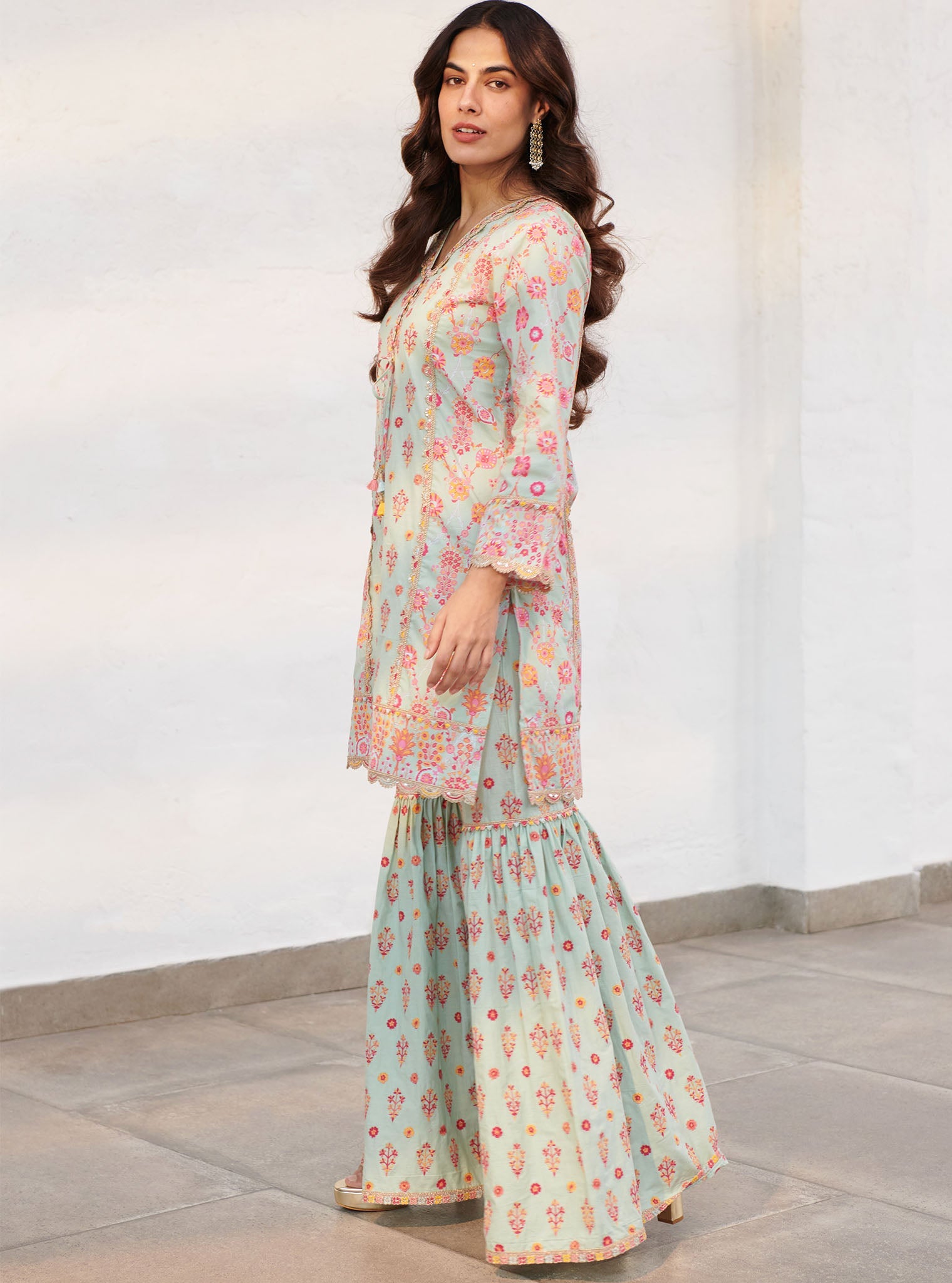 Harper Supima Cotton Green Kurta with Sharara Set