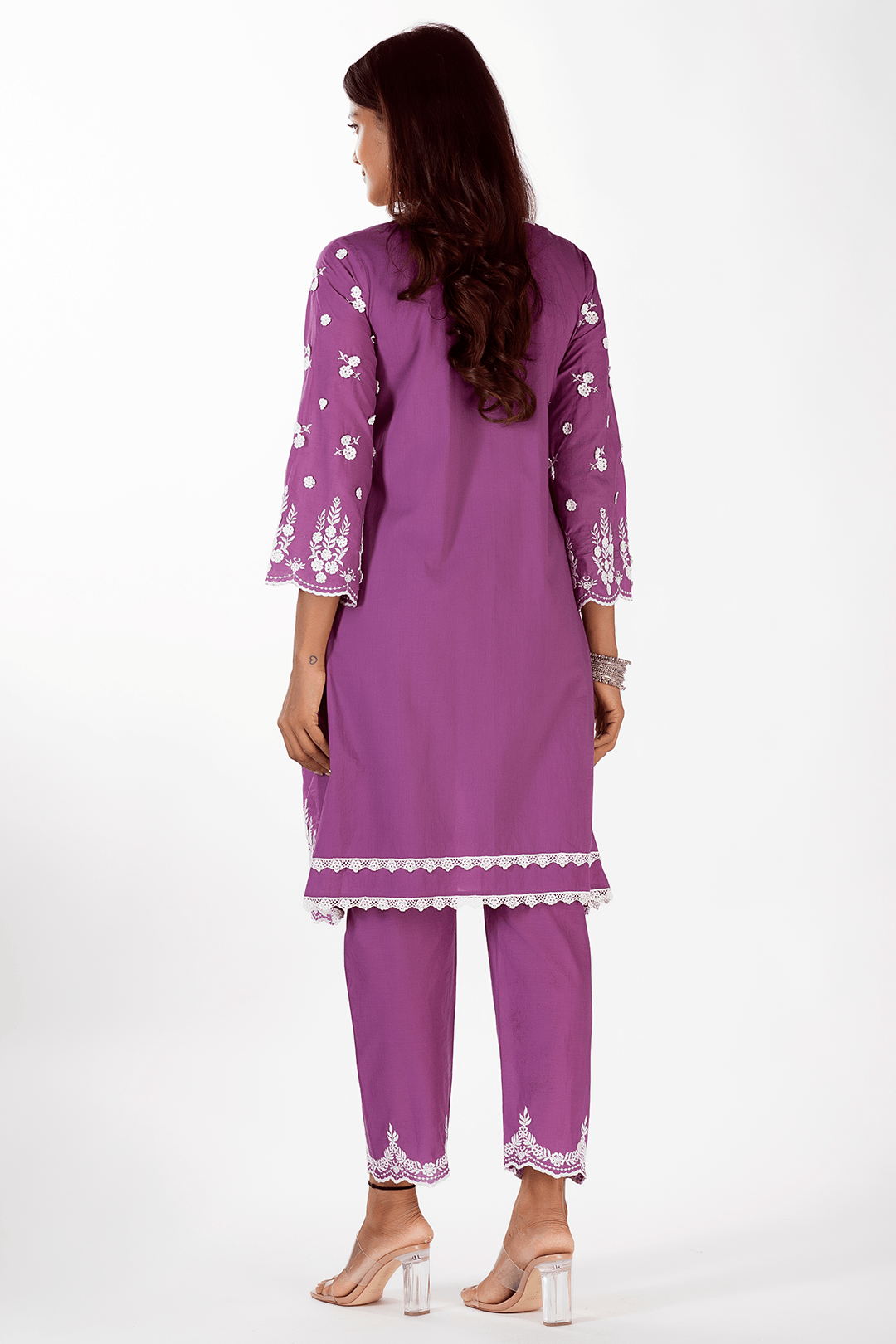 Mulmul Cotton Jade Purple Kurta With Jade Purple Pyajama