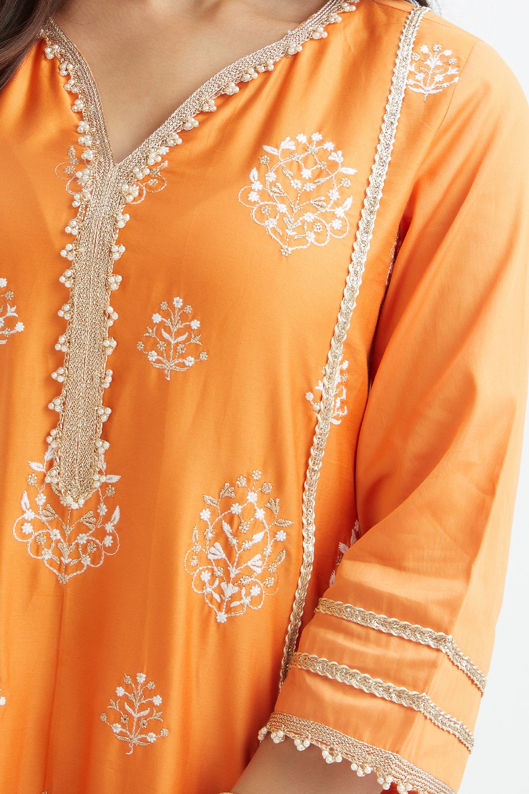 Mulmul Supima Satin Jane Orange Kurta With Jane Orange Pant