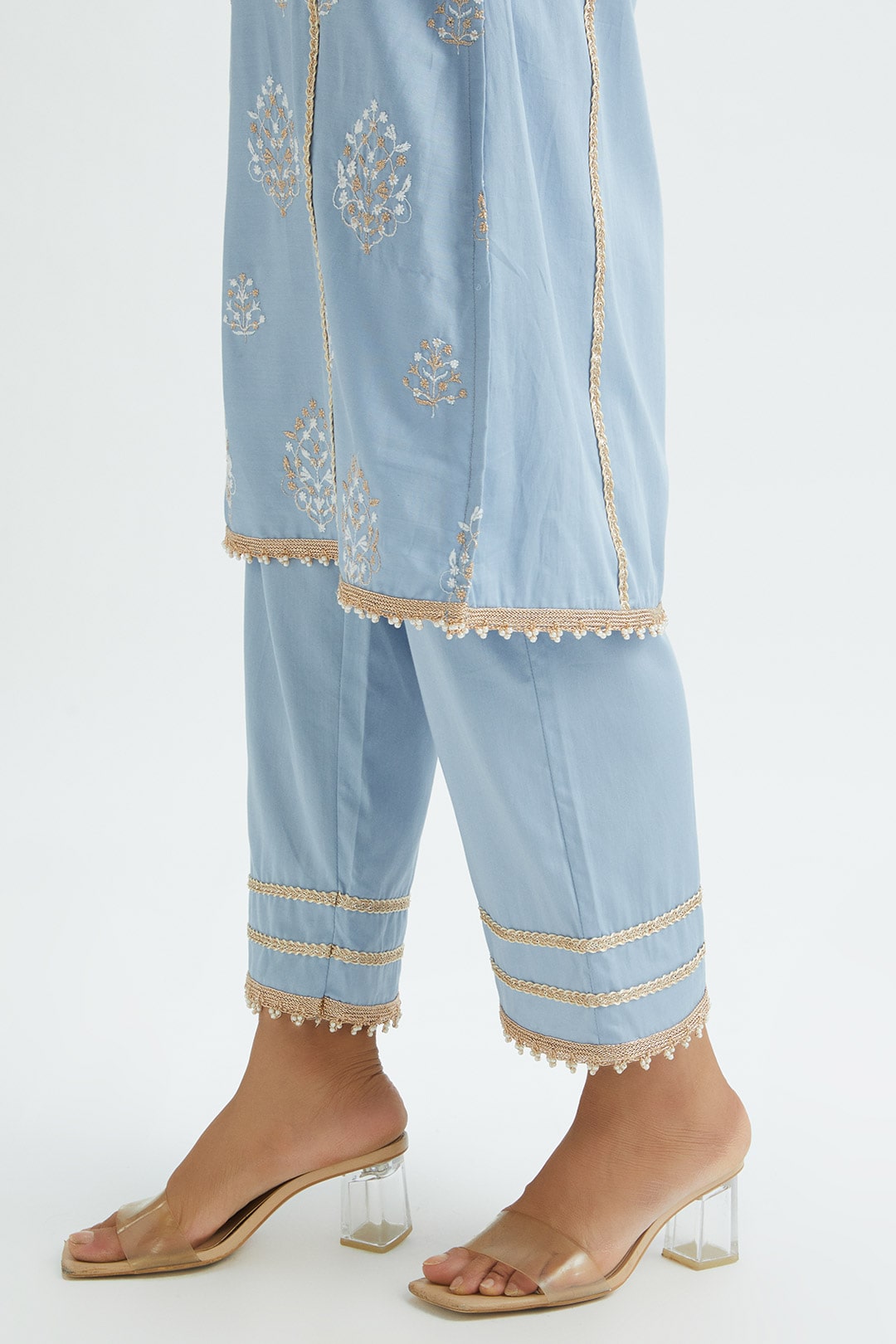 Mulmul Supima Satin Jane Blue Kurta With Jane Blue Pant