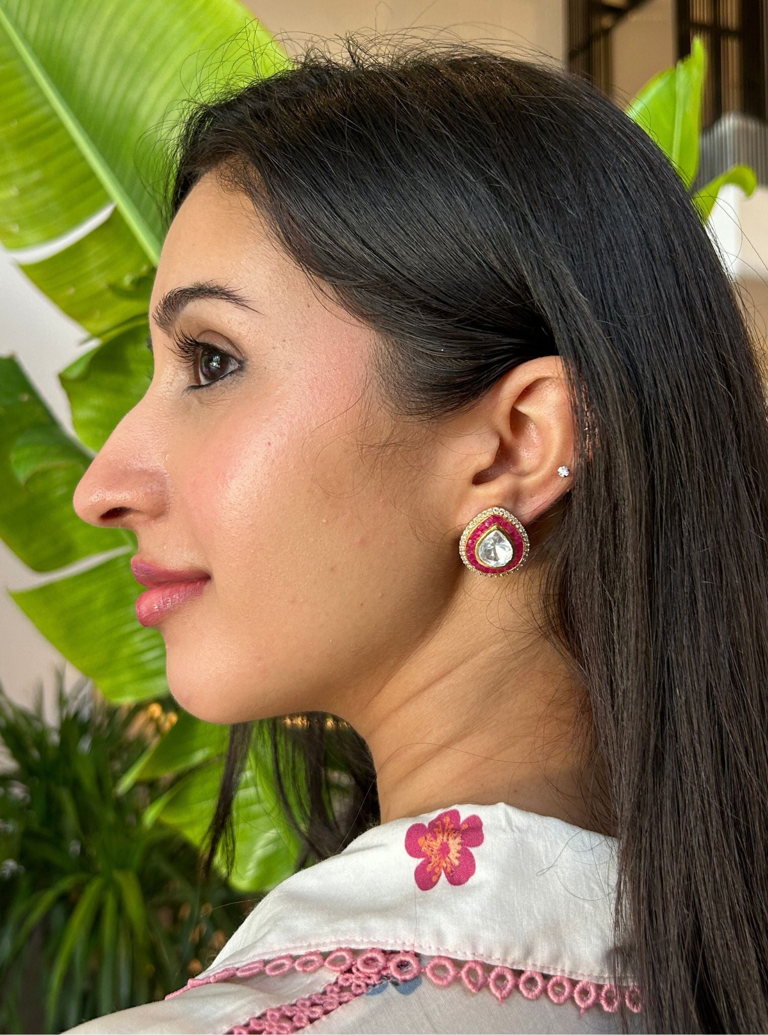Pure Silver Pink Rivya Studs