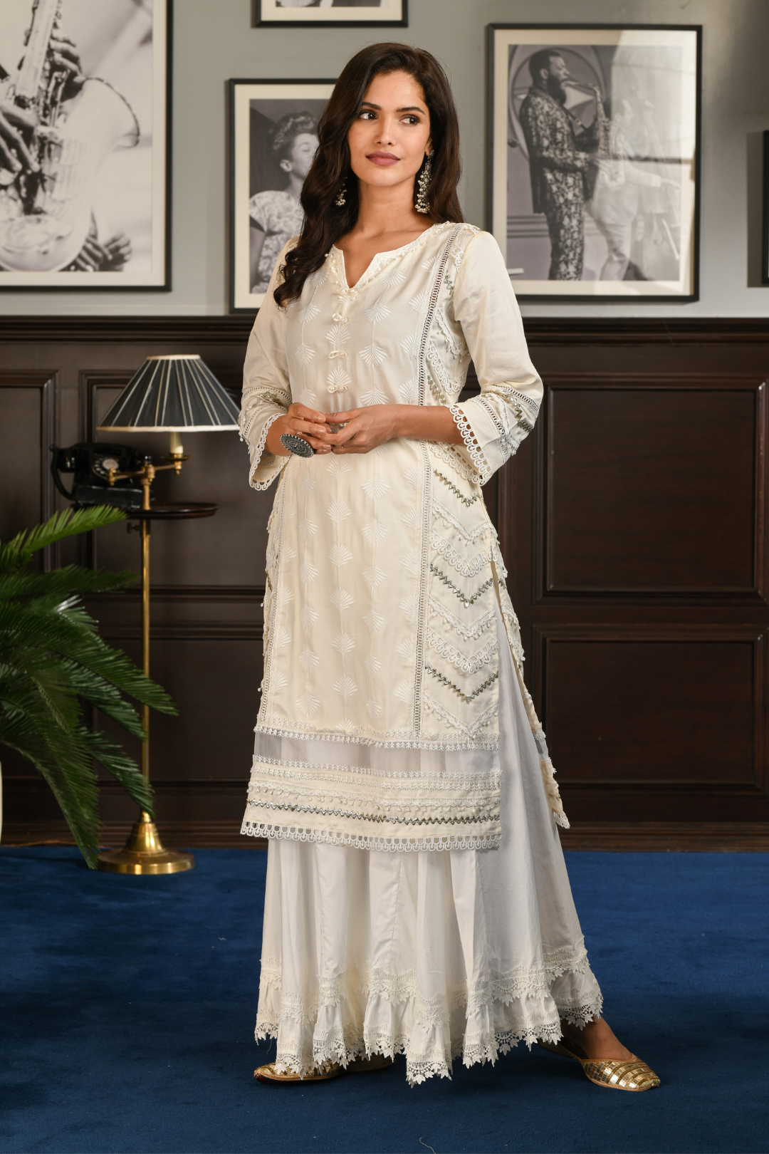 Pima Satin Keiko Kurta With Blossom Sharara