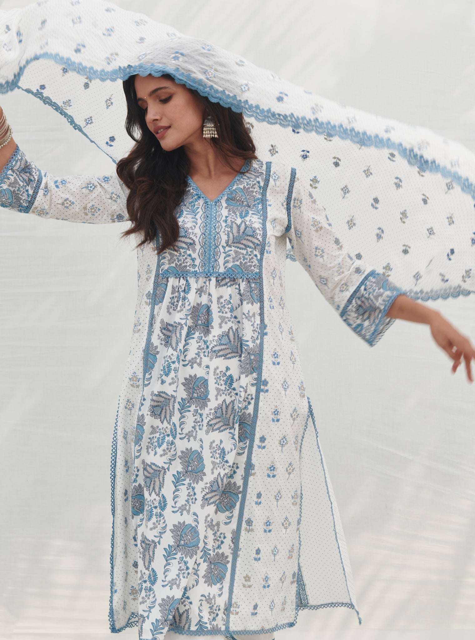 Mulmul Cotton Kalina Blue Kurta With Mulmul Cotton Kalina Blue Pant