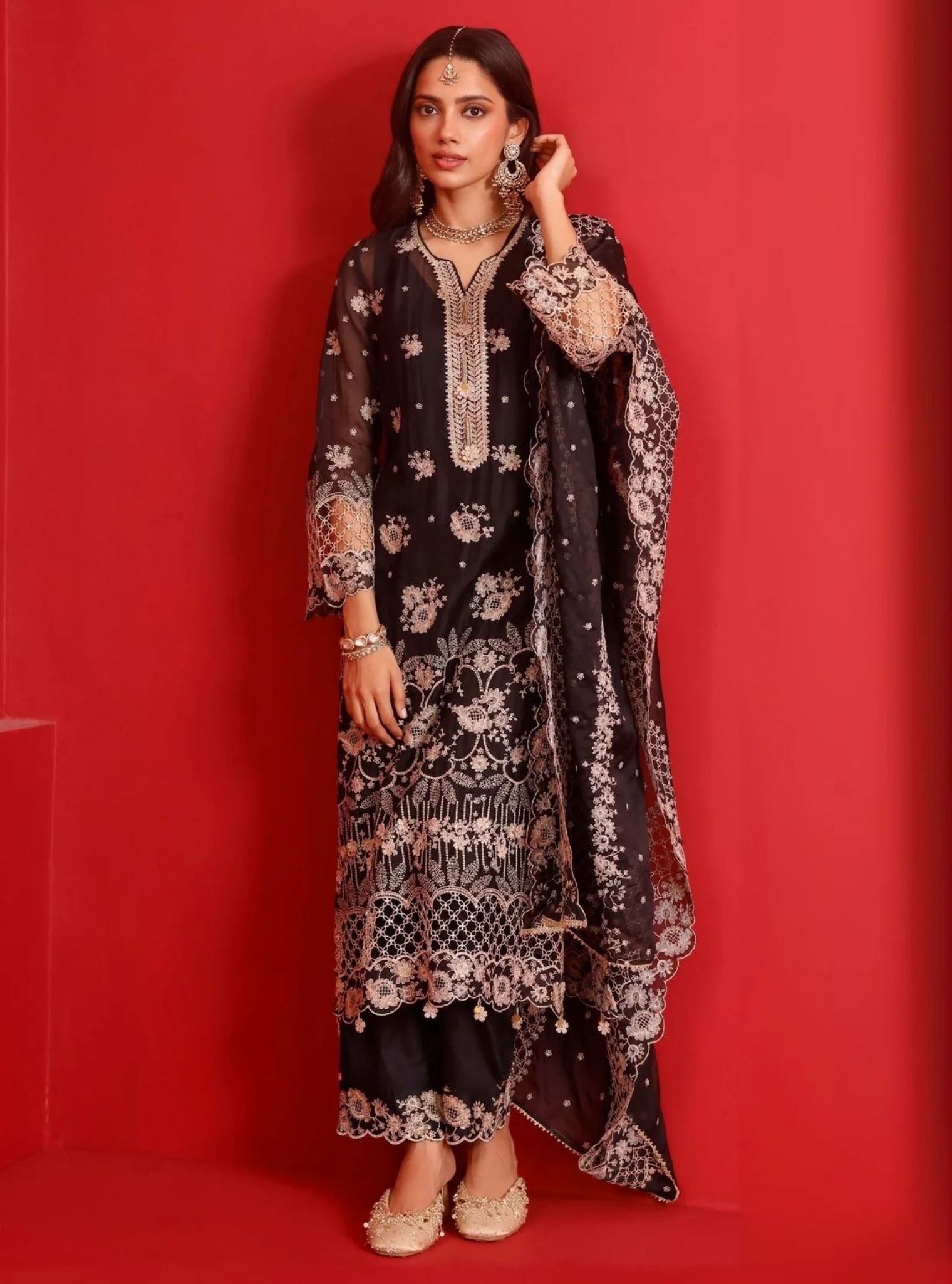 Ina Organza Black Kurta Set
