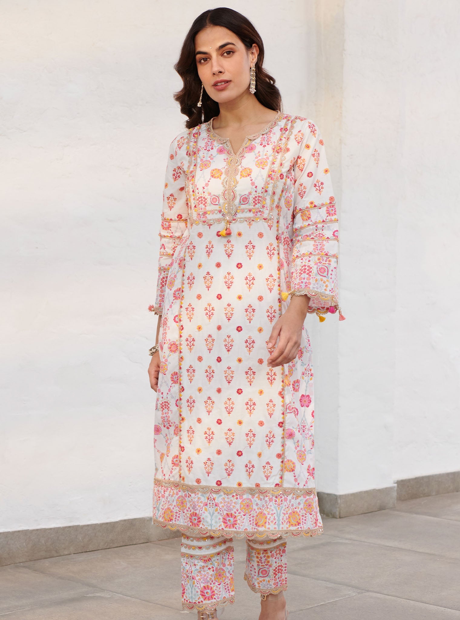 Mulmul Cotton Lexi White Kurta With Lexi White Pant