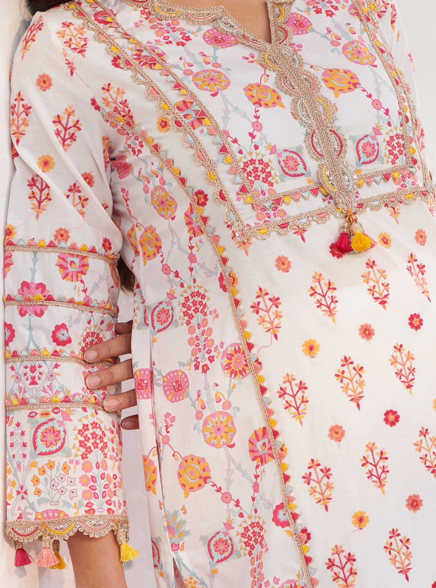 Mulmul Cotton Lexi White Kurta With Lexi White Pant