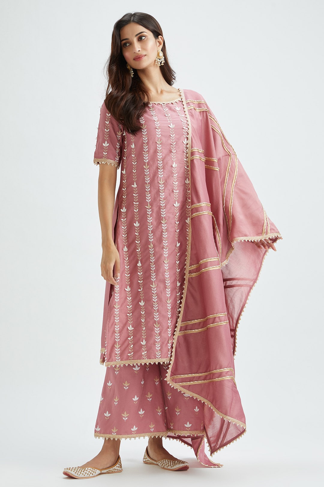 Mulmul Supima Satin Lynn Mauve Kurta With Lynn Mauve Pant