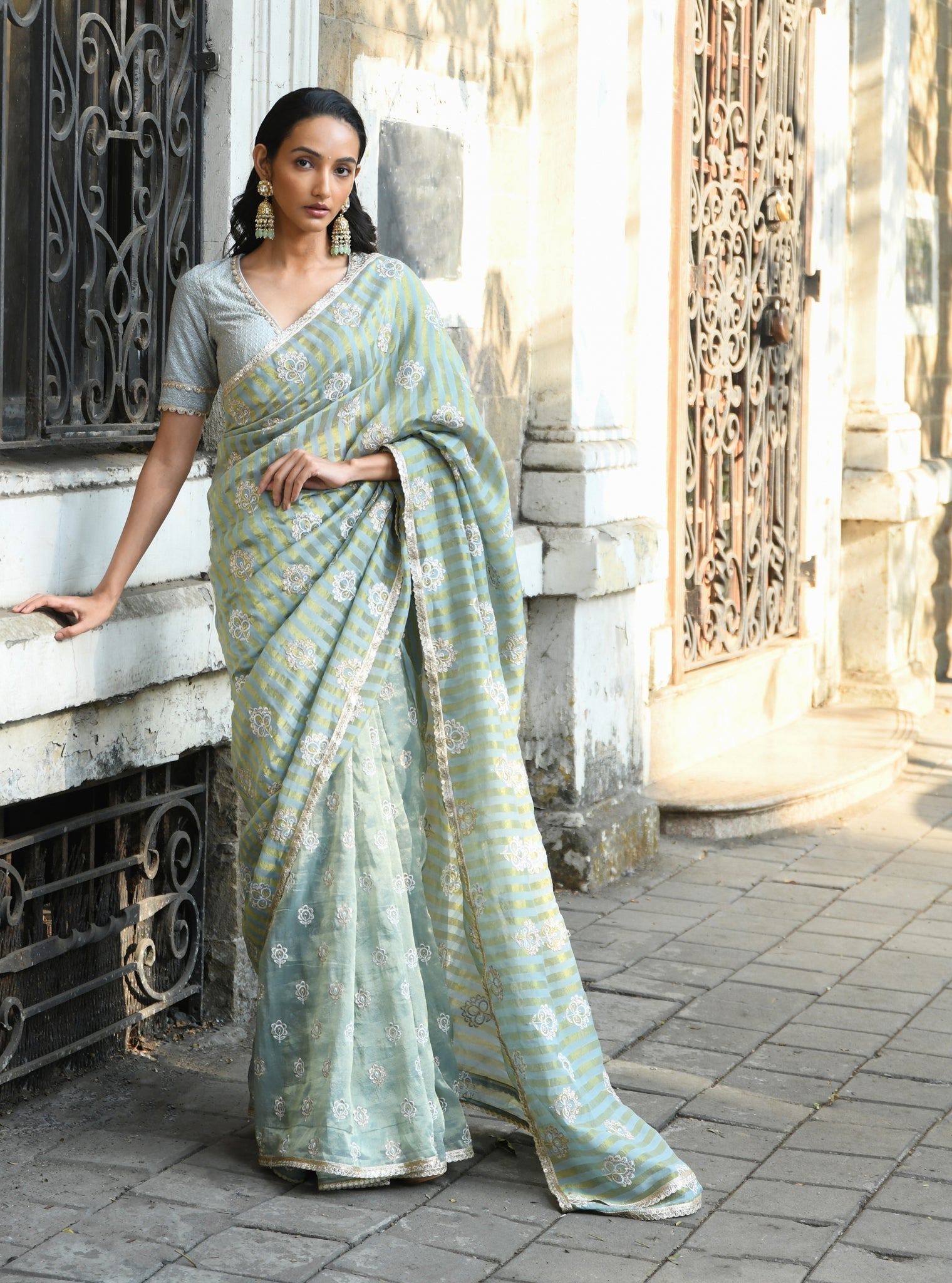 Mangni Banarsi Luxe Tissue Light Blue Saree