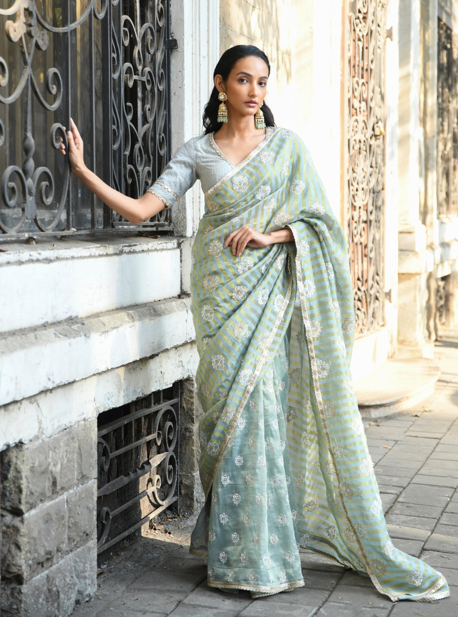 Mangni Banarsi Luxe Tissue Light Blue Saree