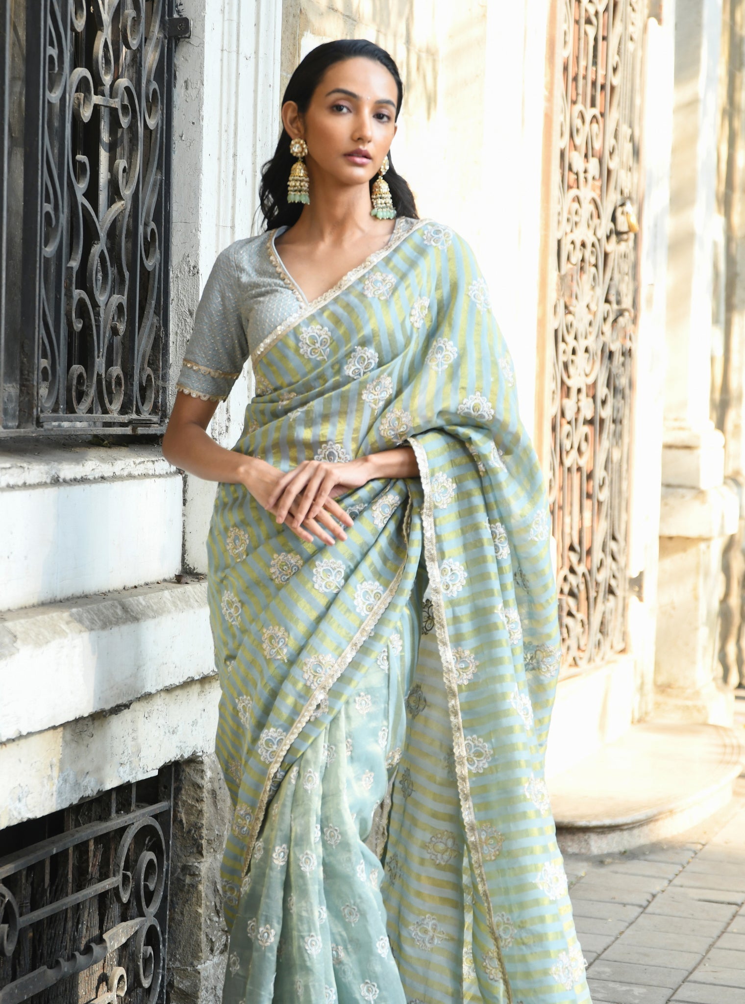 Mangni Banarsi Luxe Tissue Light Blue Saree