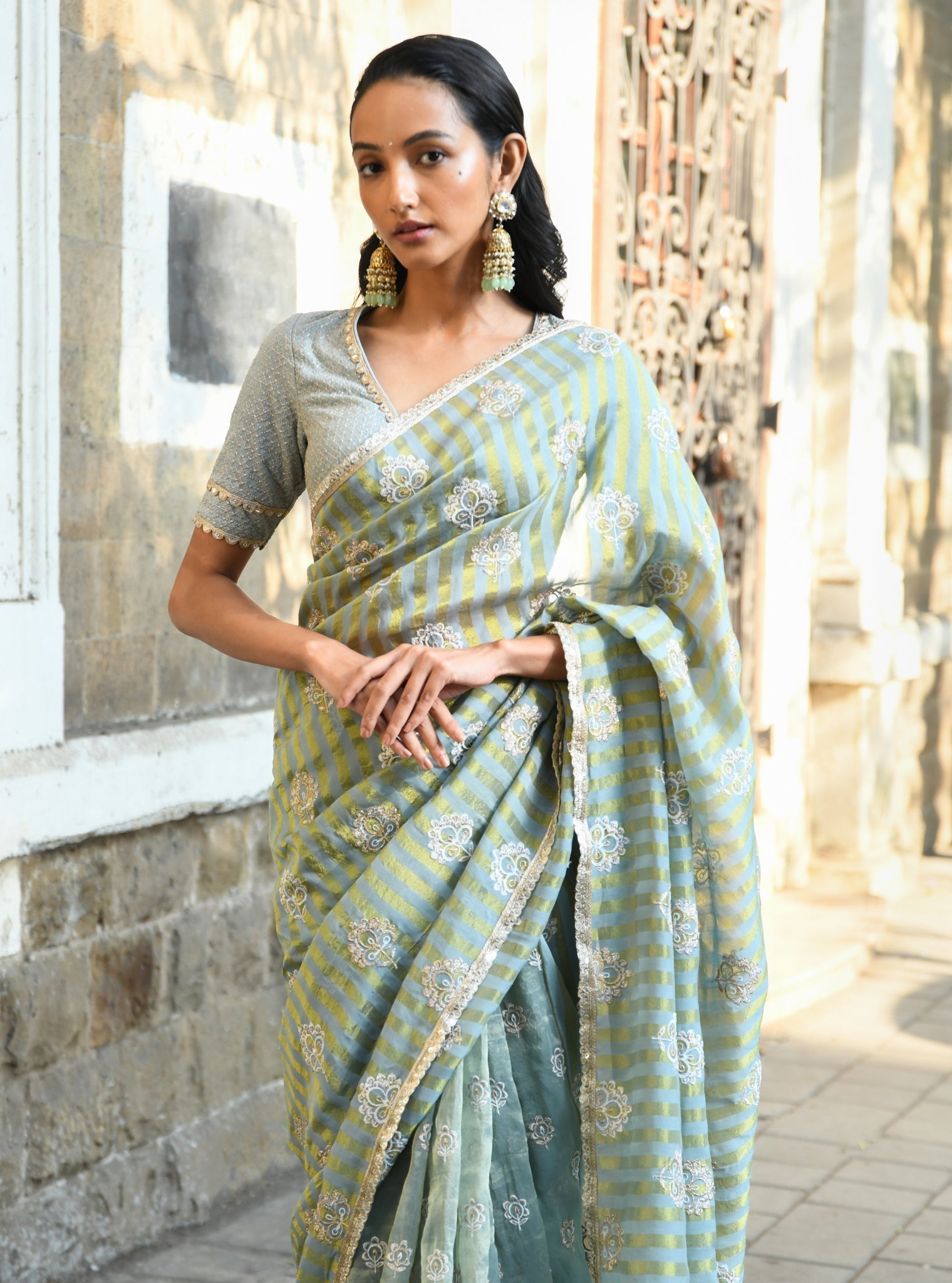 Mangni Banarsi Luxe Tissue Light Blue Saree