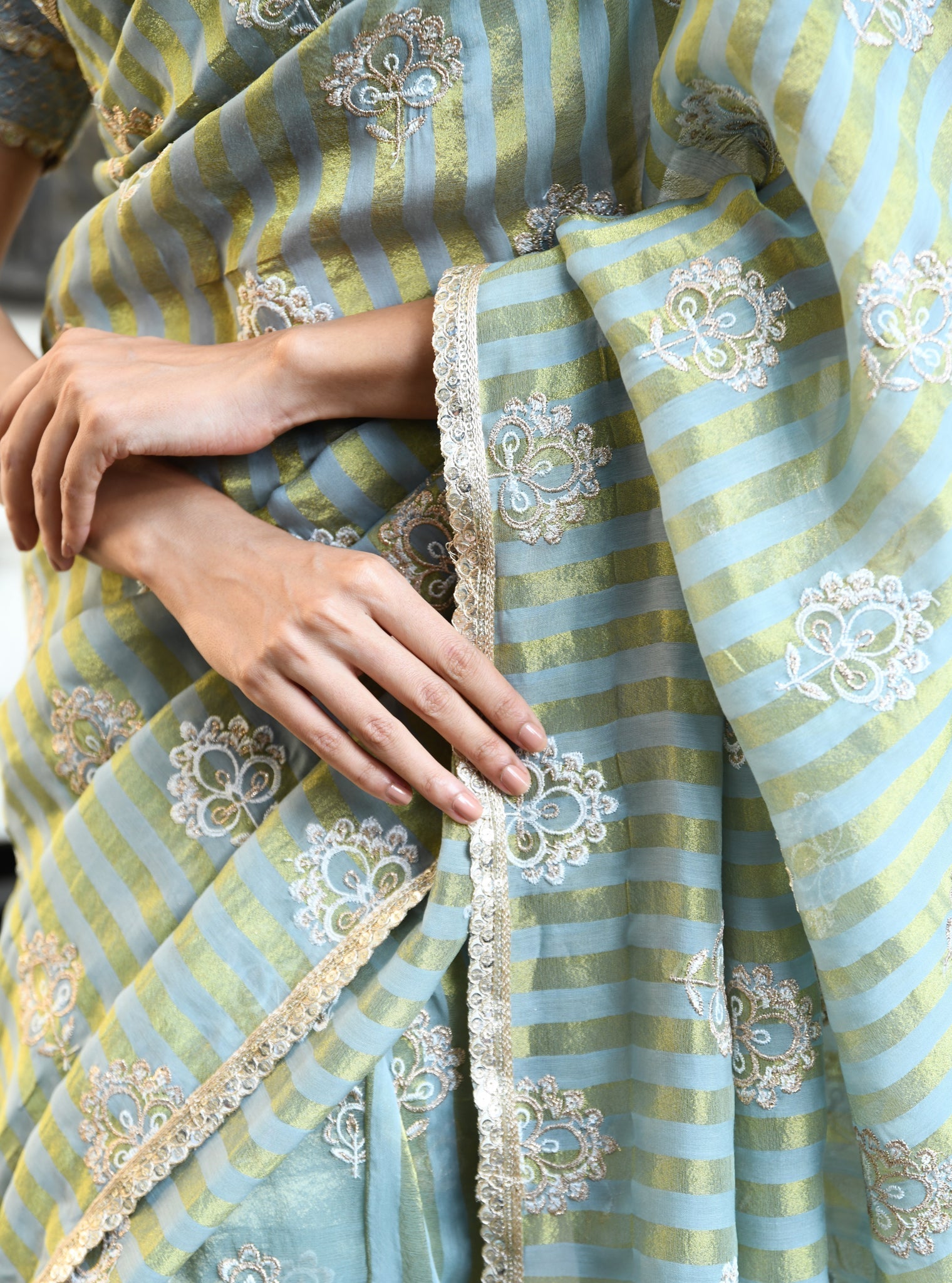 Mangni Banarsi Luxe Tissue Light Blue Saree