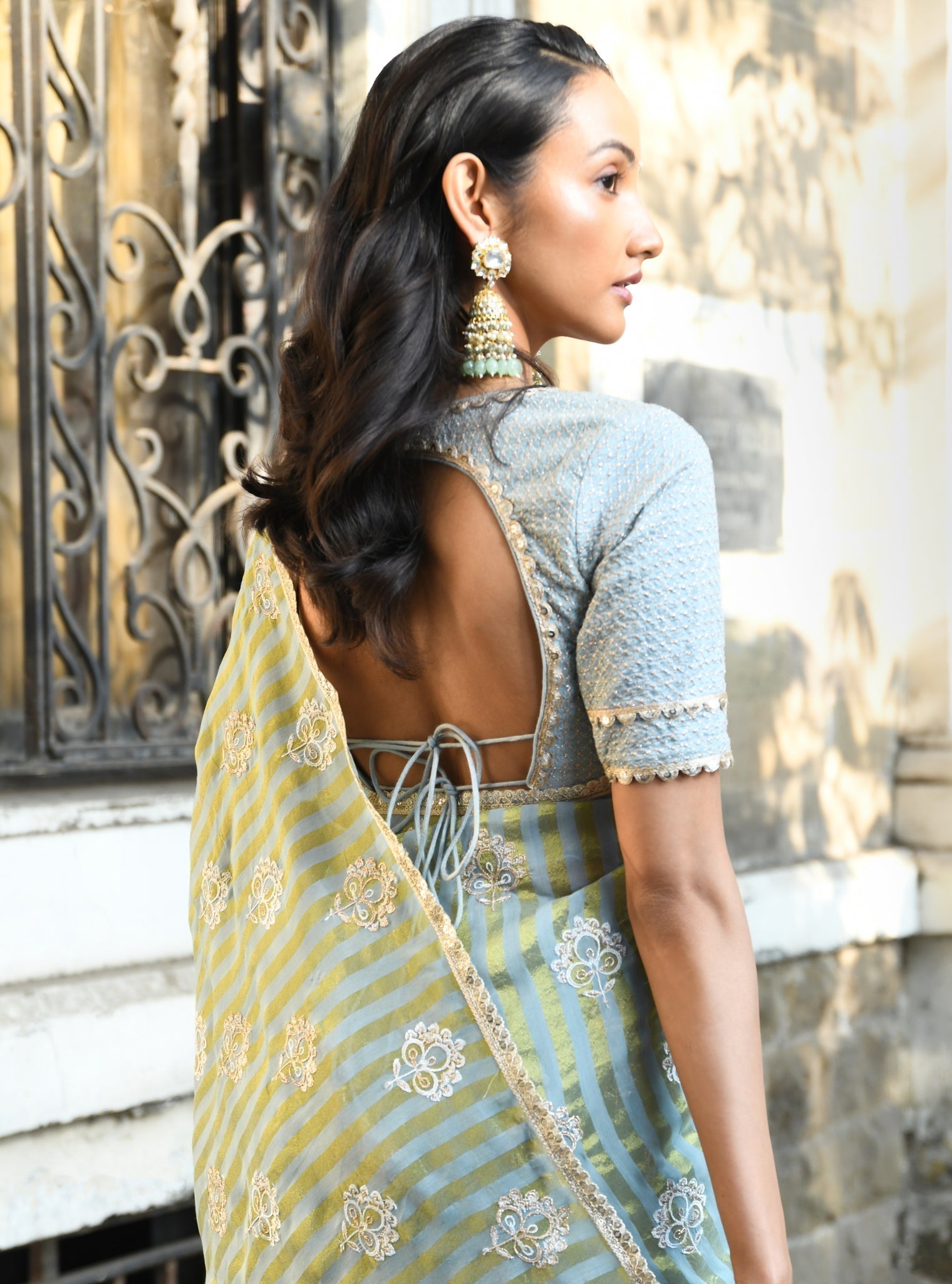 Mangni Banarsi Luxe Tissue Light Blue Saree
