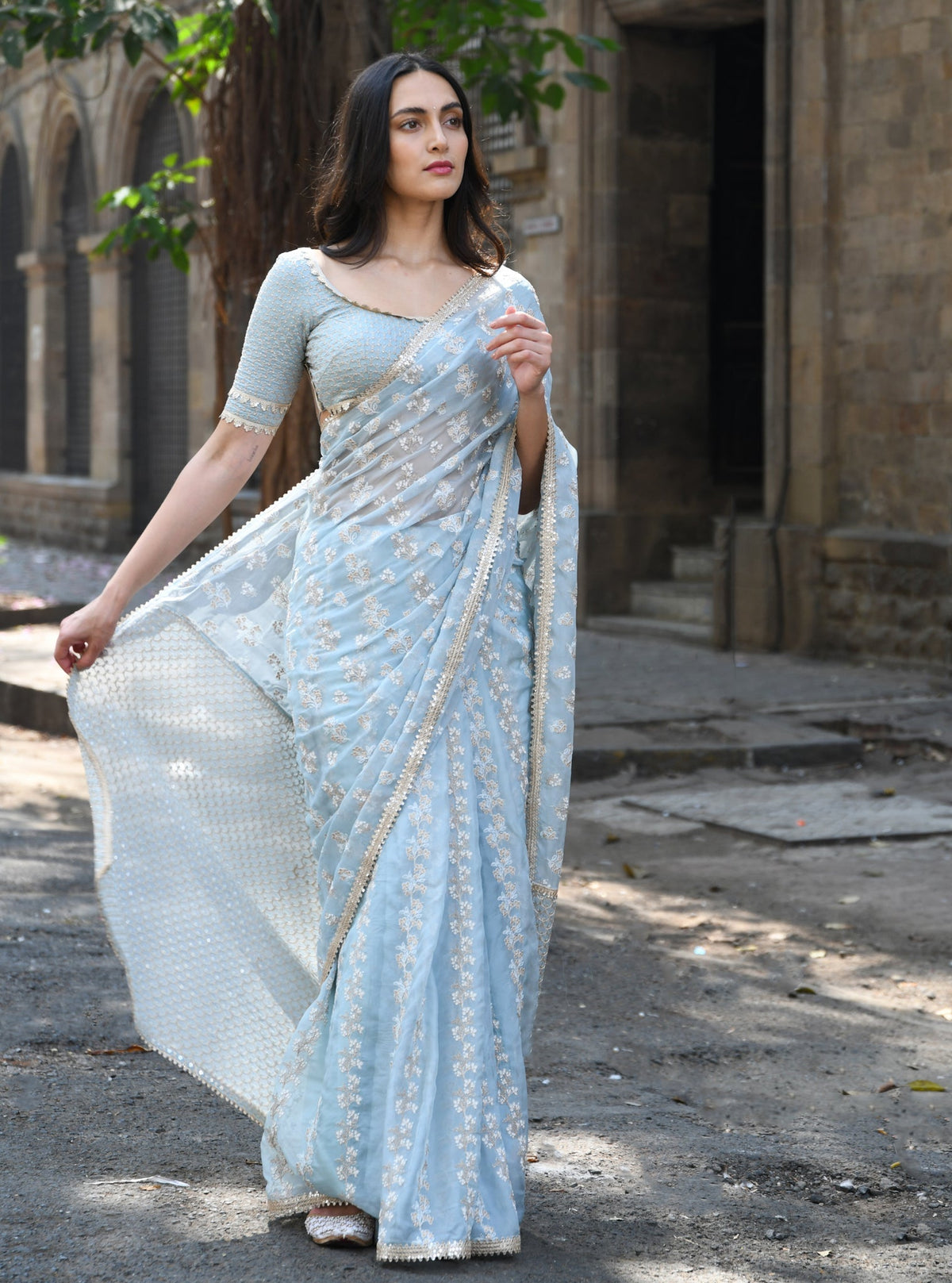 Saroli Organza Light Blue Saree
