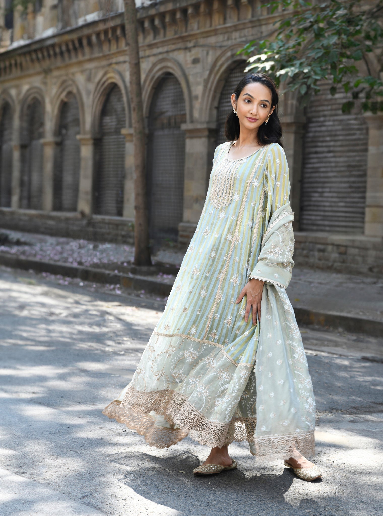 Kesar Banarsi Light Blue Anarkali Kurta Set