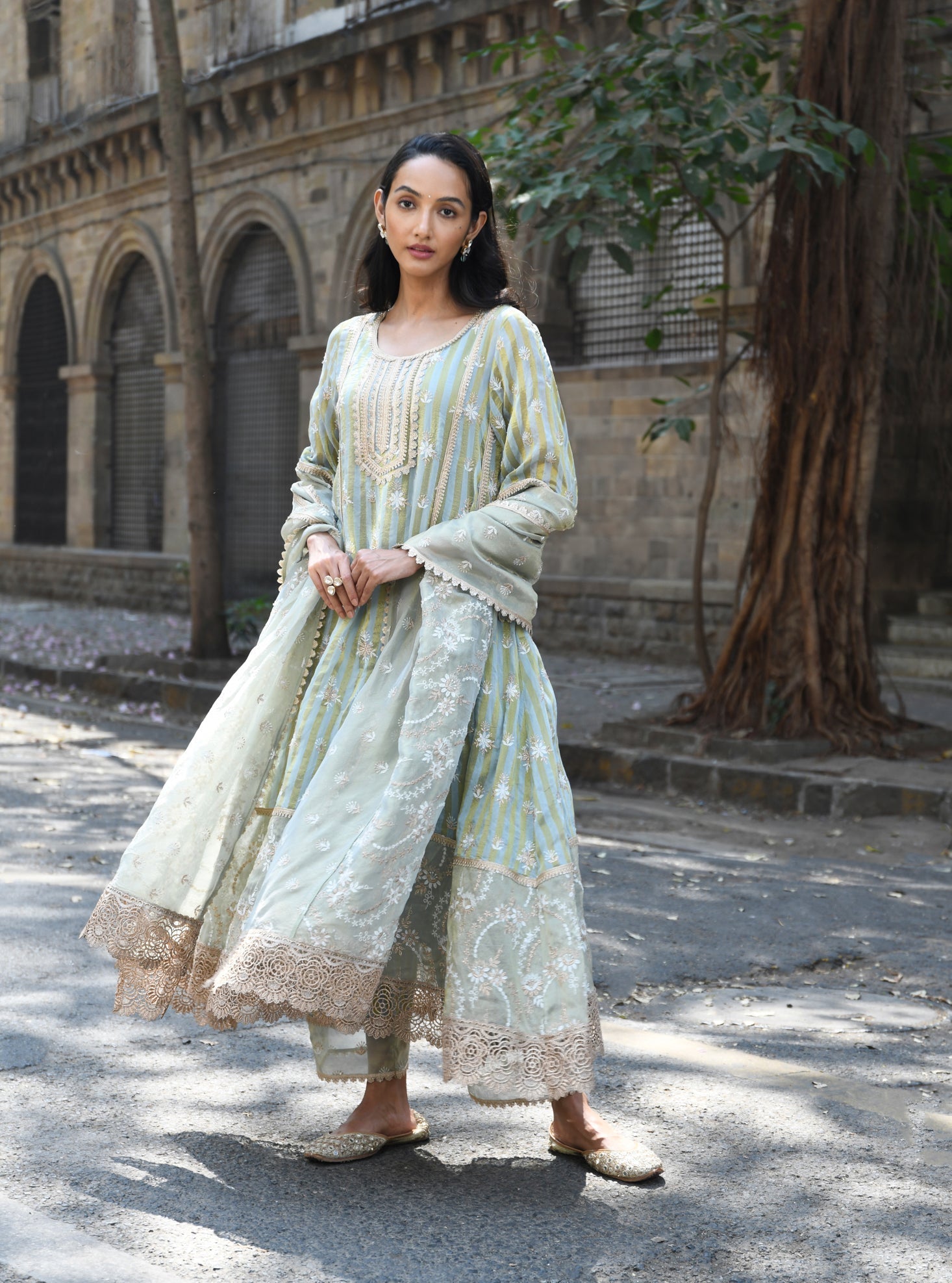 Kesar Banarsi Light Blue Anarkali Kurta Set