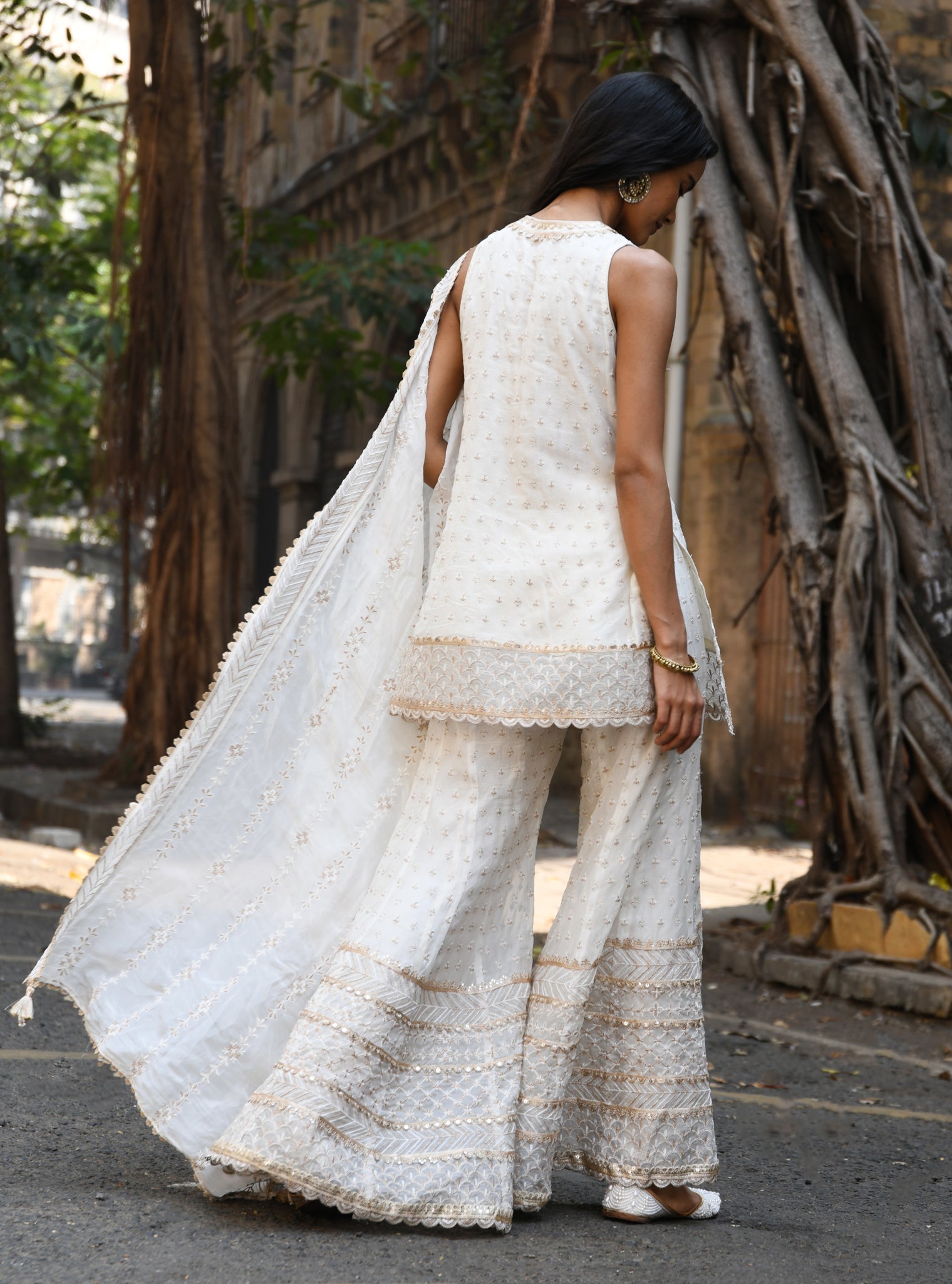 Sangli Organza Off White Kurta with Sharara Set
