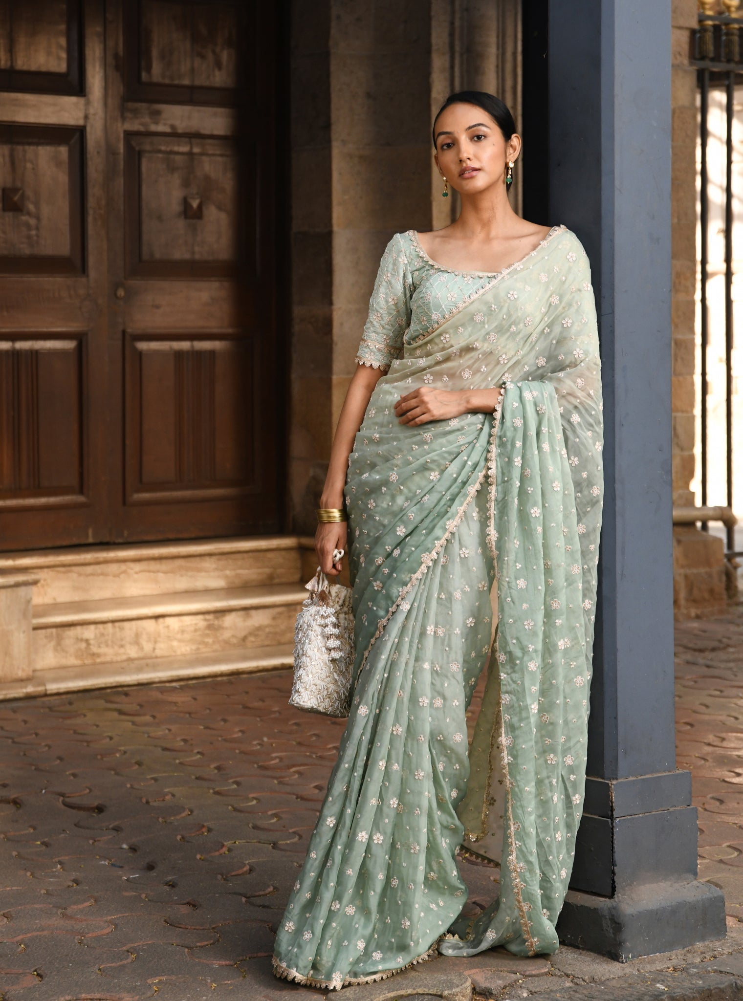 Mulmul Organza Ombre Priyur Green Saree