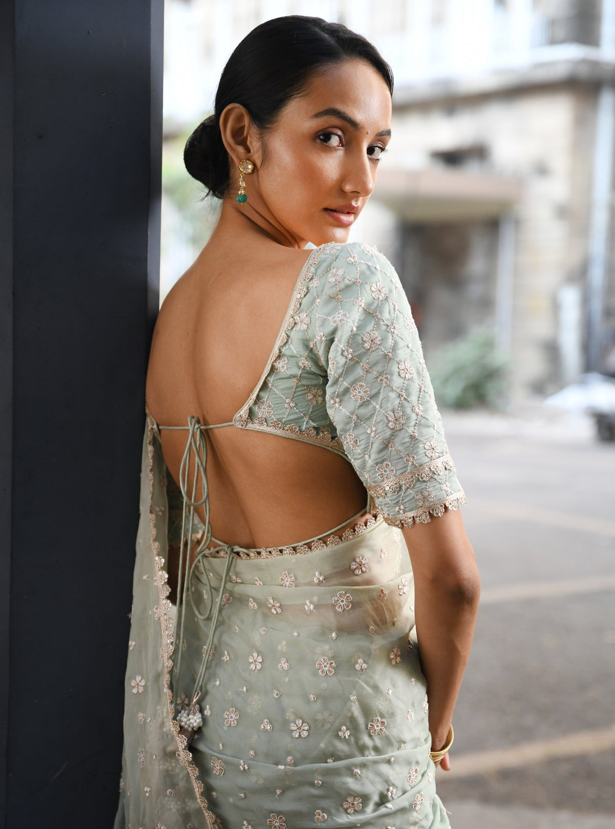 Priyur Organza Ombre Green Saree