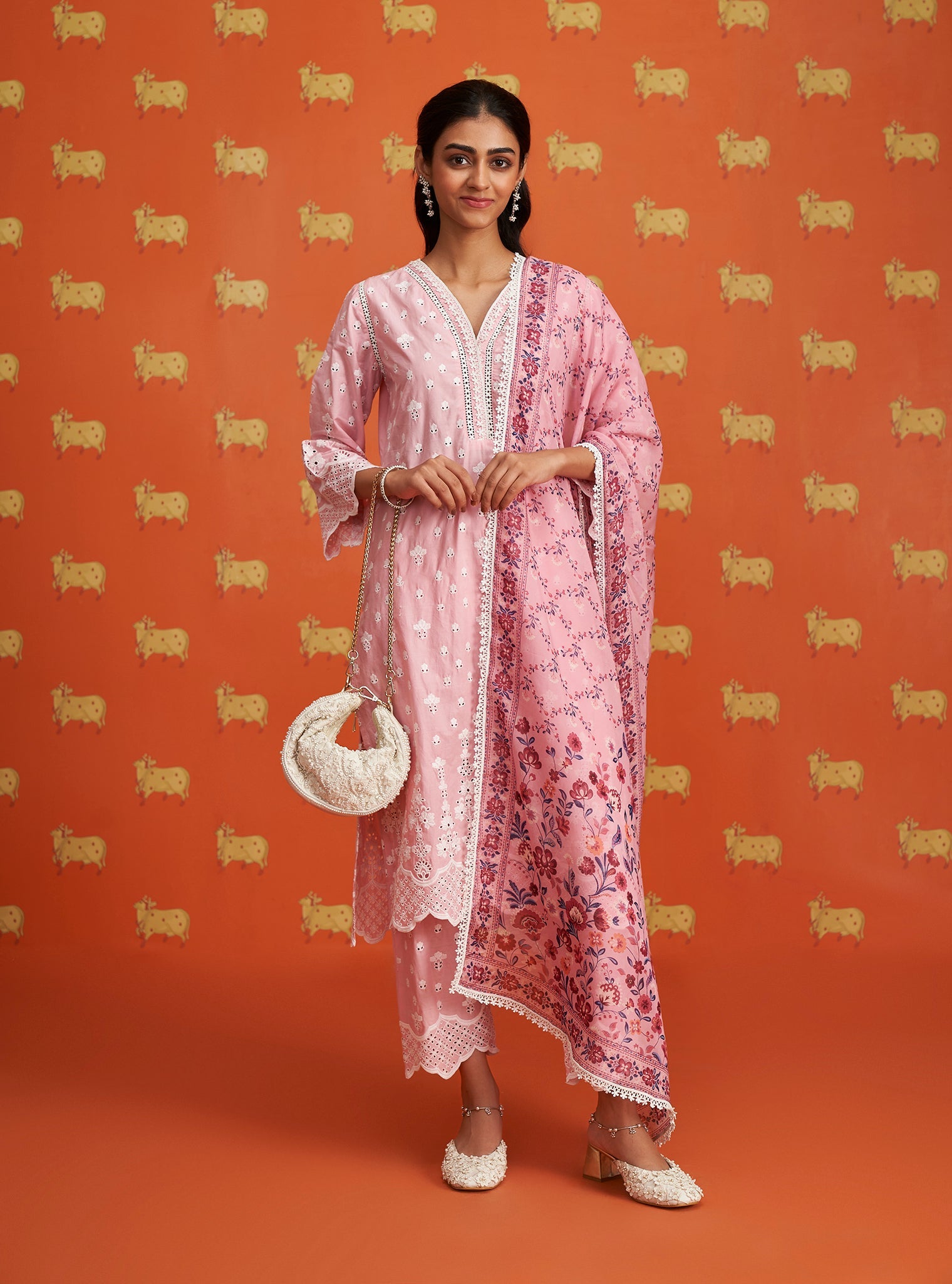 Mulmul Cotton Khaji Pink Kurta With Mulmul Cotton Khaji Pink Pant