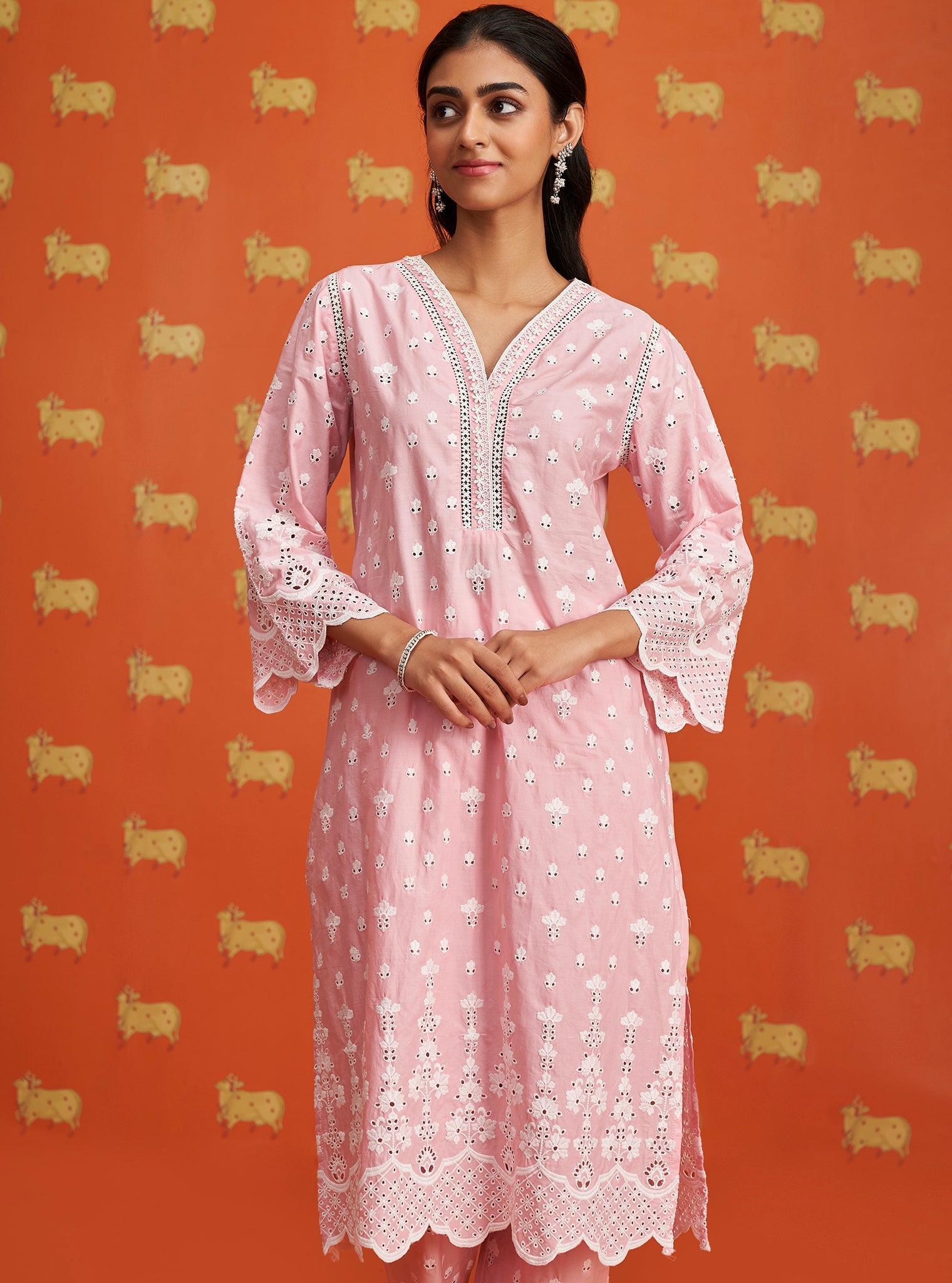 Mulmul Cotton Khaji Pink Kurta With Mulmul Cotton Khaji Pink Pant