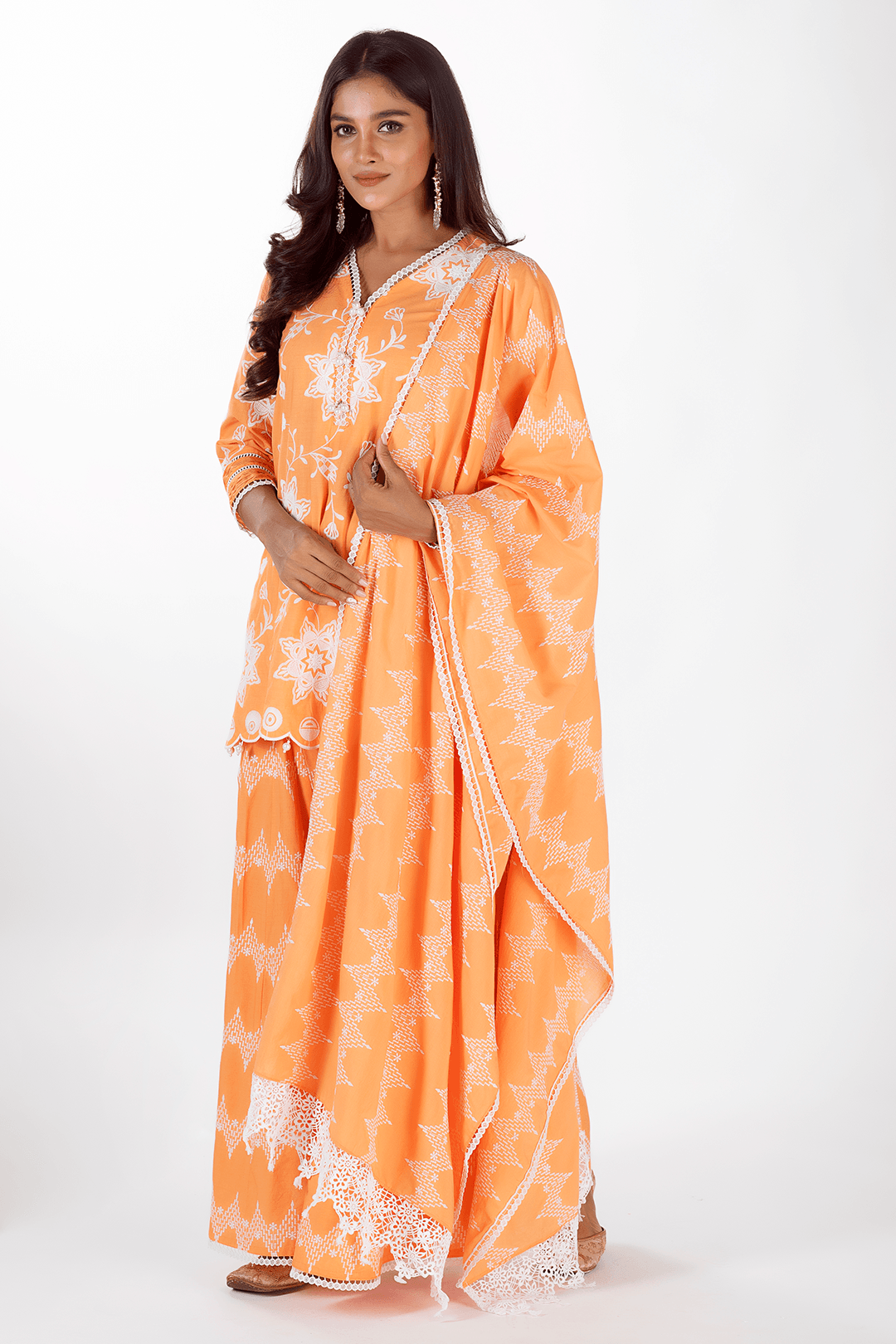 Mulmul Cotton Riley Orange Kurta With Riley Orange Sharara