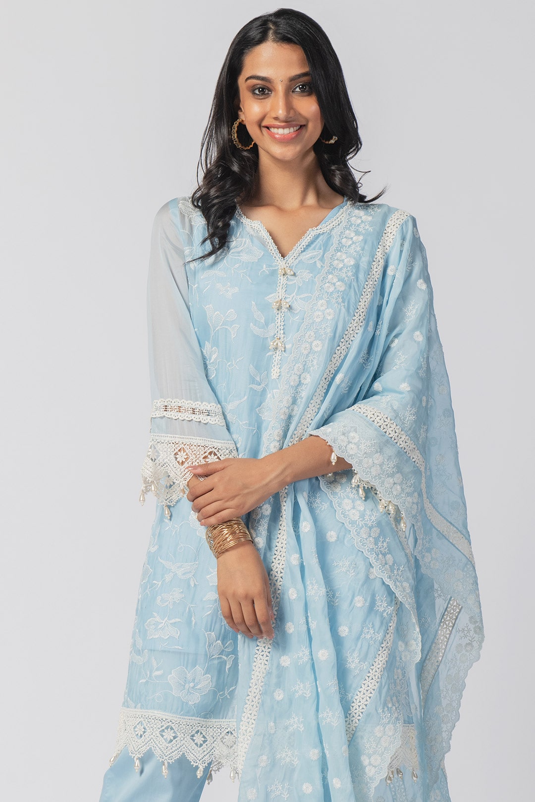 Maisy Tencel Luxe Organza Blue Kurta Set