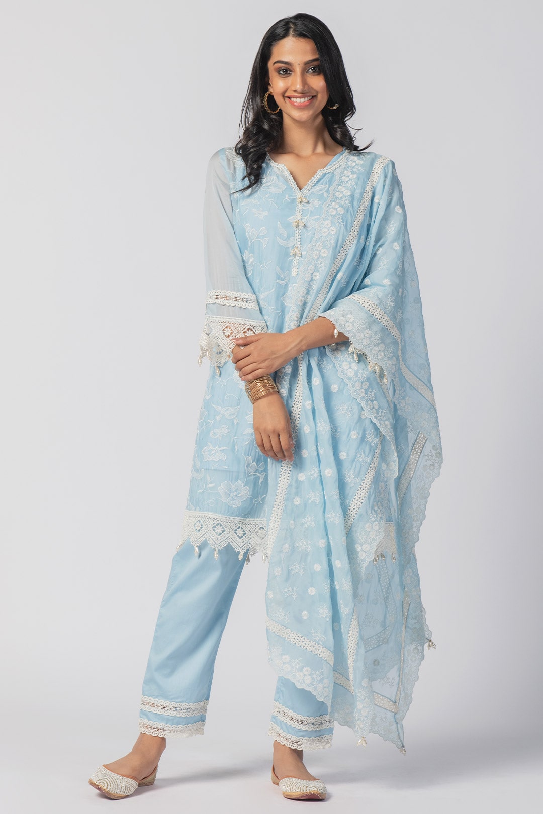 Maisy Tencel Luxe Organza Blue Kurta Set