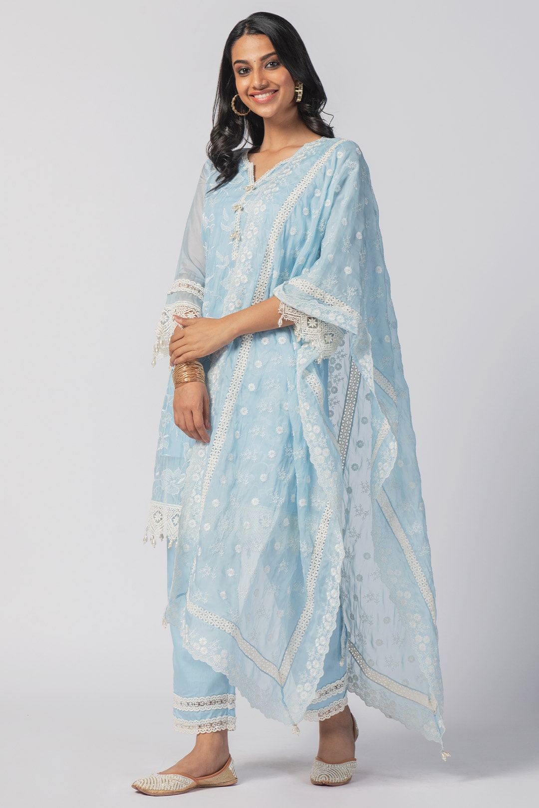 Maisy Tencel Luxe Organza Blue Kurta Set