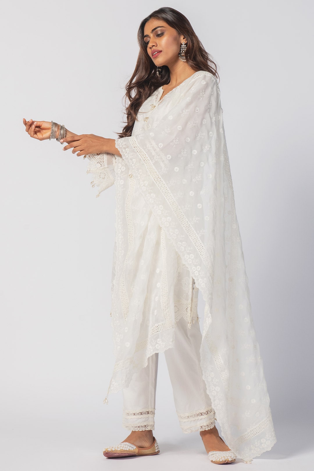 Maisy Tencel Luxe Organza Off White Kurta Set