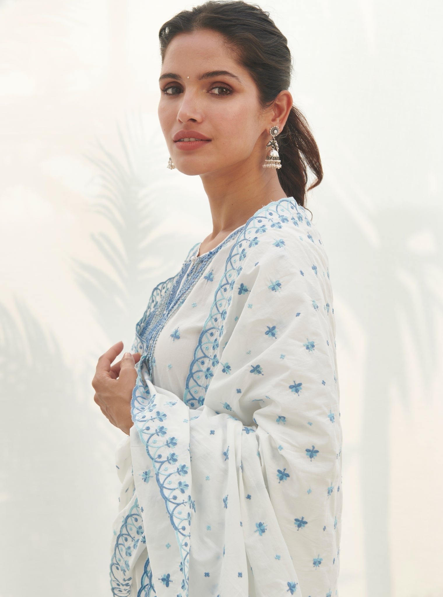 Mulmul Cotton Miramar White Kurta With Mulmul Cotton Miramar White Pant