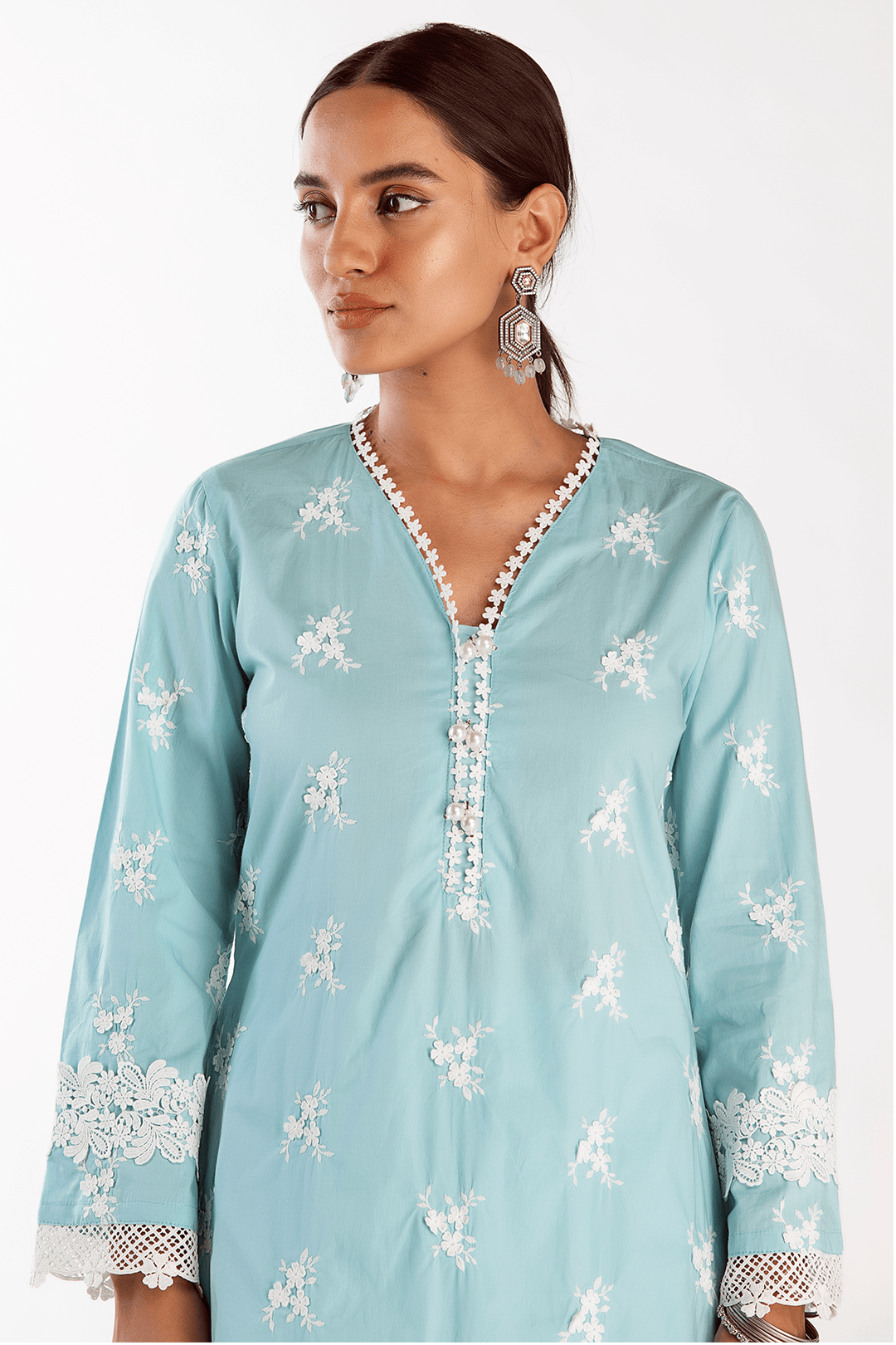 Mulmul Cotton Mist Turquoise Kurta