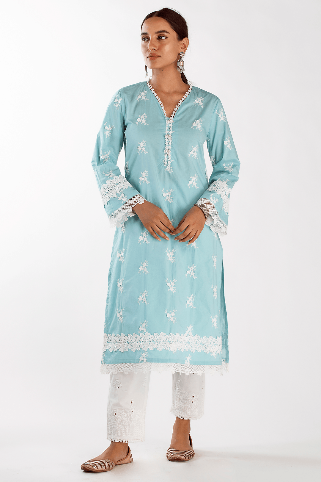 Mulmul Cotton Mist Turquoise Kurta