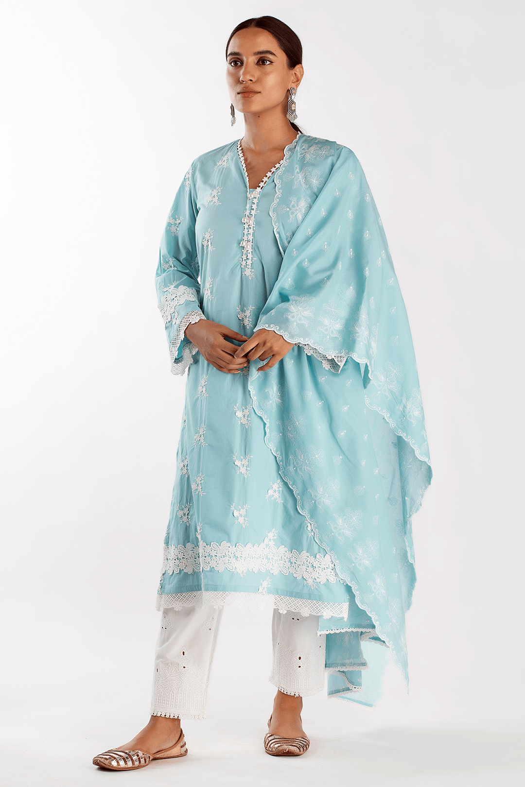 Mulmul Cotton Mist Turquoise Kurta