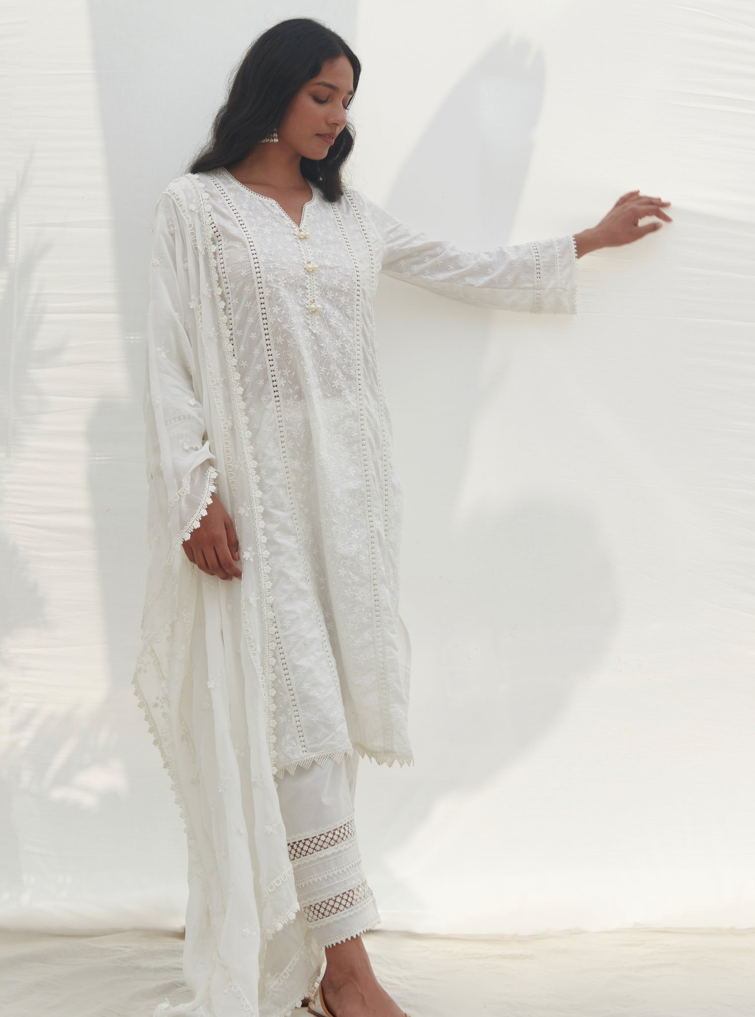 Mulmul Cotton Moira White kurta