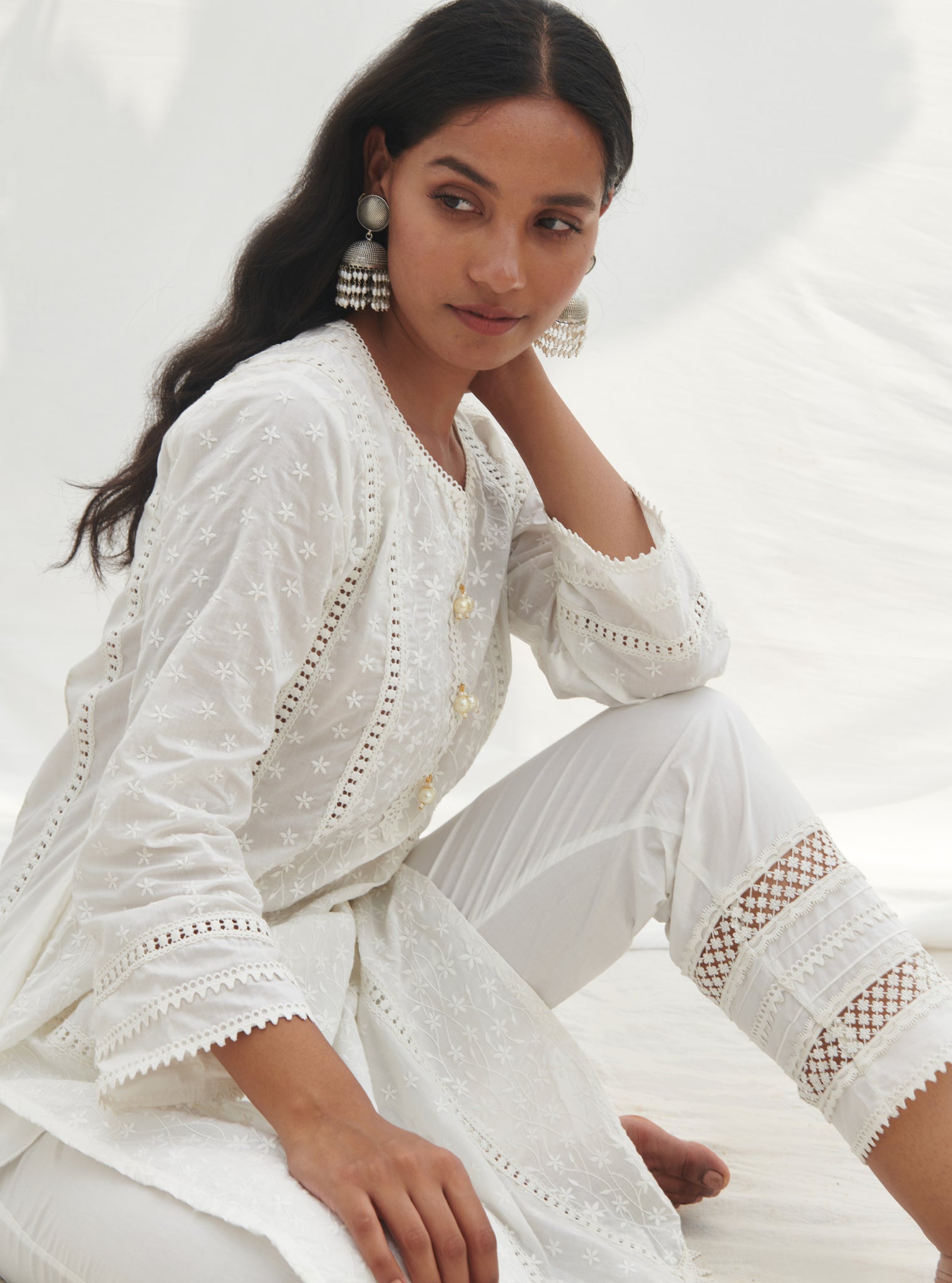 Mulmul Cotton Moira White kurta