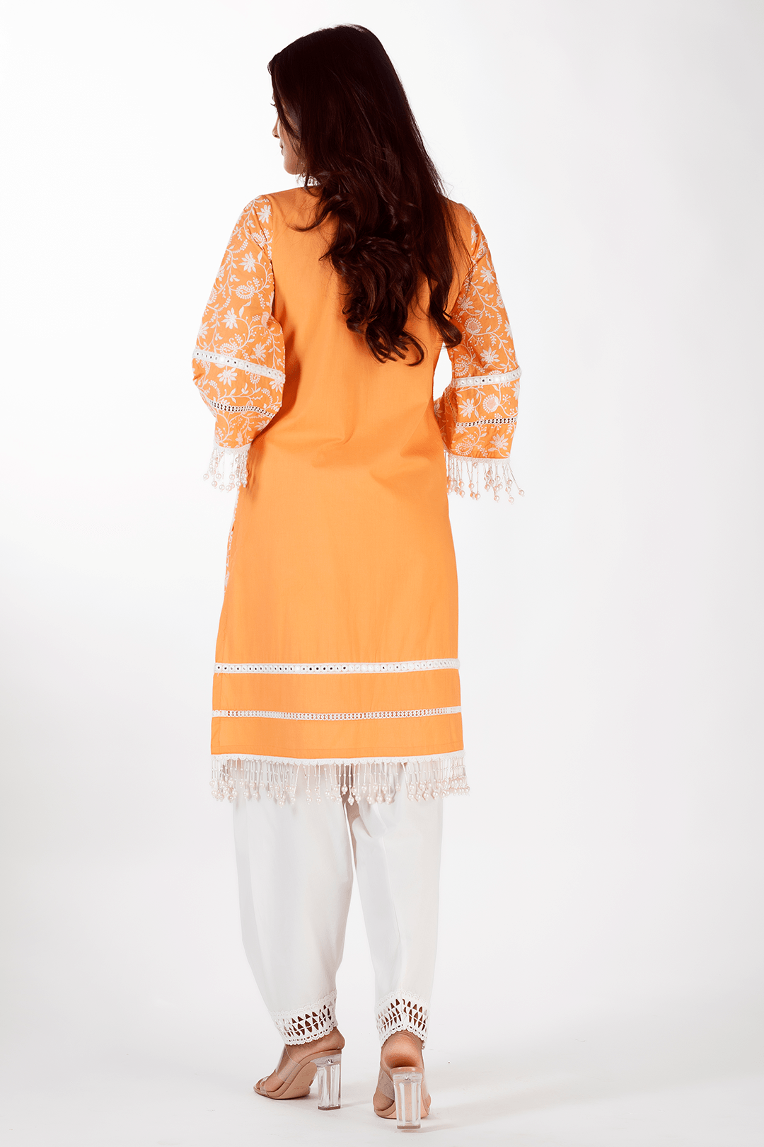 Mulmul Cotton Mollie Orange kurta With Slim Salwar